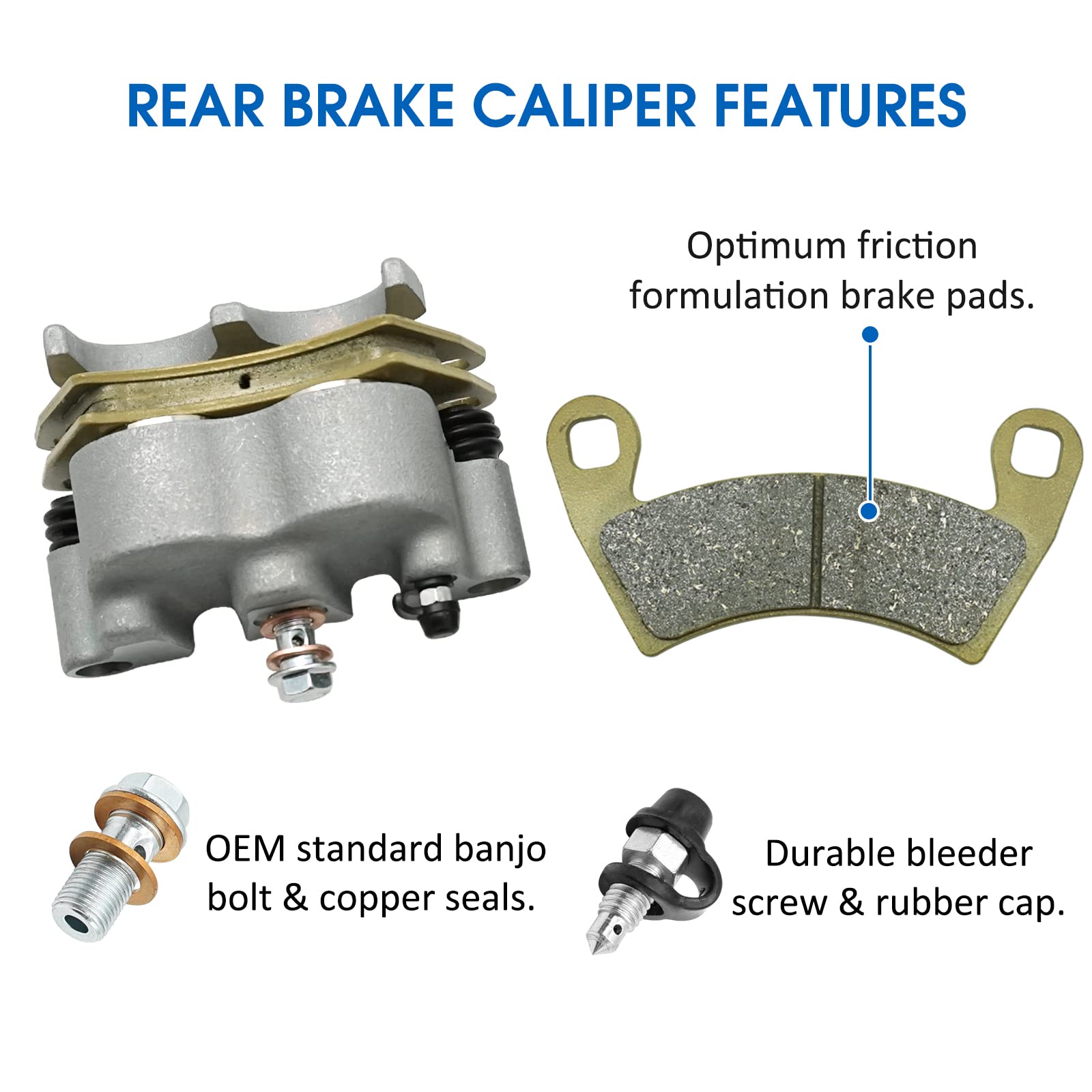 M Mati Rear Left Right Brake Caliper Pads For Polaris Rzr 1000 Xp, Rzr Turbo, Rzr Rs1, Rzr 900 4-Seater 1912141 1912142 1912478