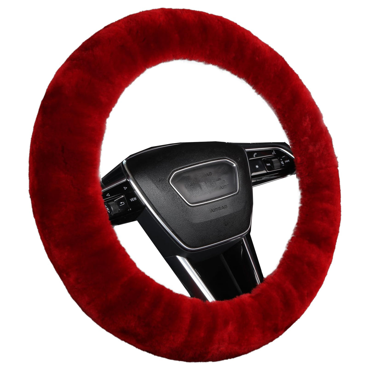 Soft Fluffy Wool Sheepskin Car Steering Wheel Cover For Girls Women Universal Car 14 1/2-15 1/2Inchs (Claret)