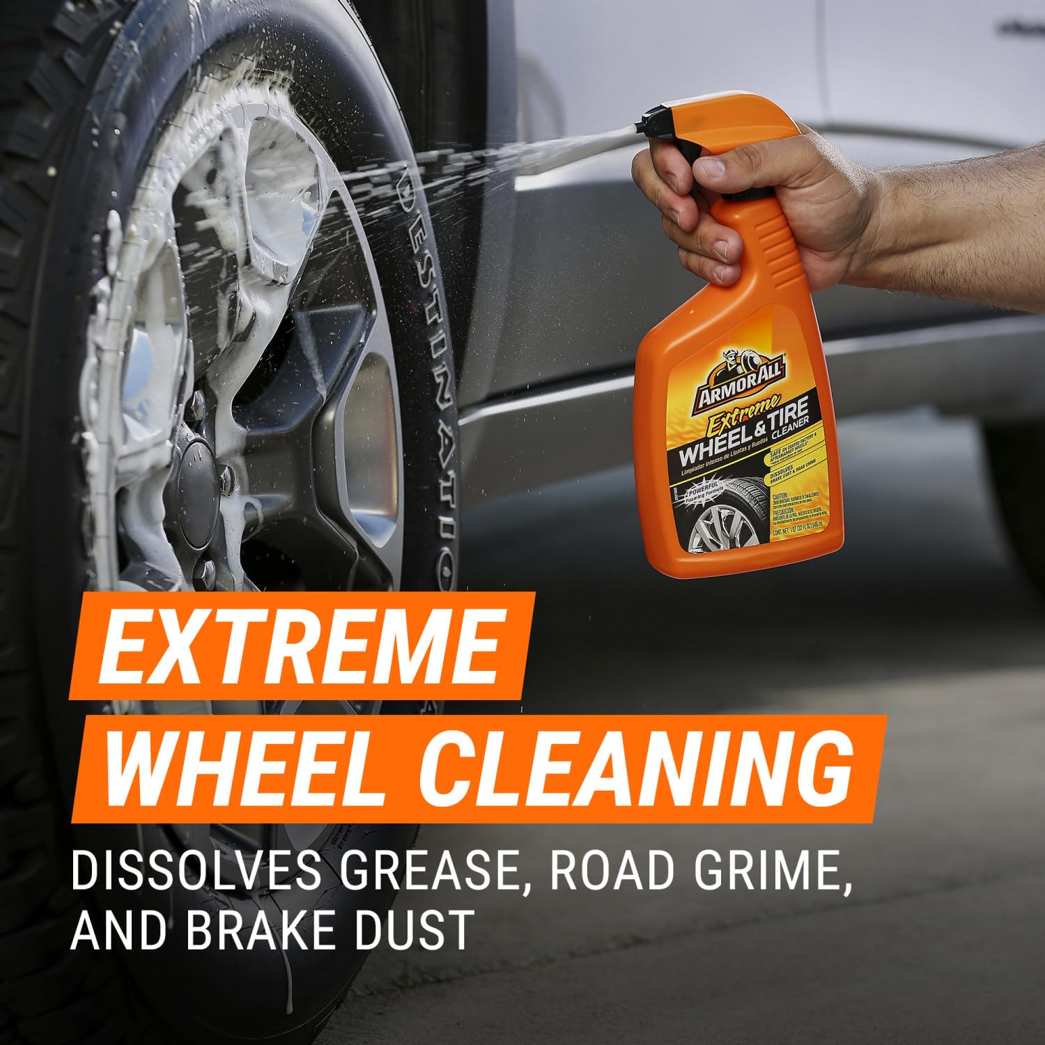 Armor All Wheel Cleaner And Tire Shine Kit, Heavy Duty Car Wheel Cleaner, Extreme Tire Shine Spray And Wash Brush - 3 Count