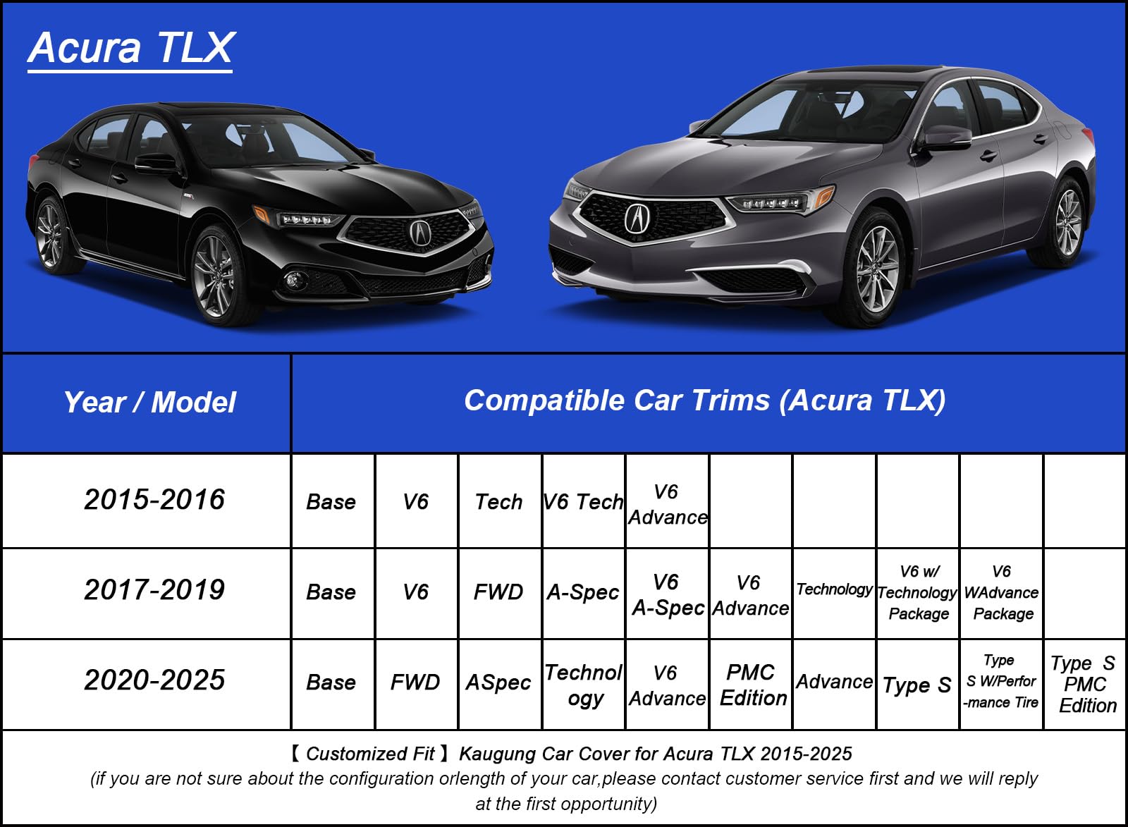 Kaugung Car Cover Waterproof Custom Fit Acura TLX(2014-2025), Full Exterior Cover for Automobiles Lightweight Resistant Outdoor
