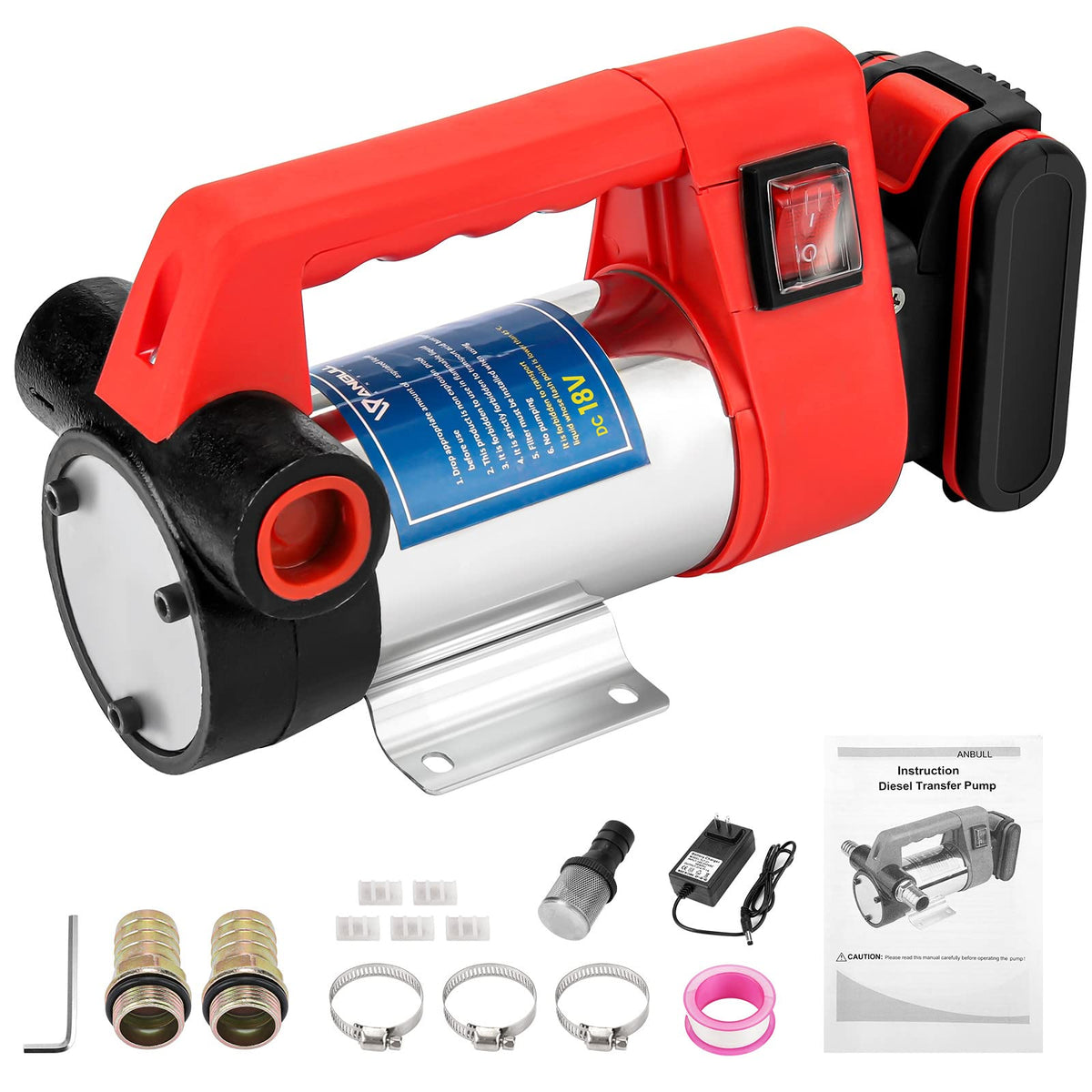 ANBULL Cordless Fuel Transfer Pump, Battery Operated Diesel Transfer Pump 12GPM Self Priming with 2500mAh Lithium Battery, Porta