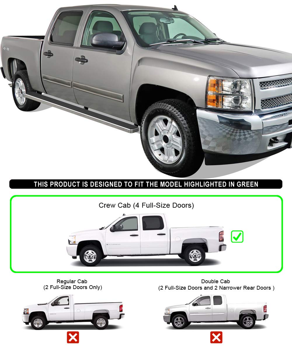 APS Running Boards (Nerf Bars Side Steps Step Bars) Compatible with Chevy Silverado GMC Sierra 1500 2001-2013 Crew Cab 5.6ft Bed