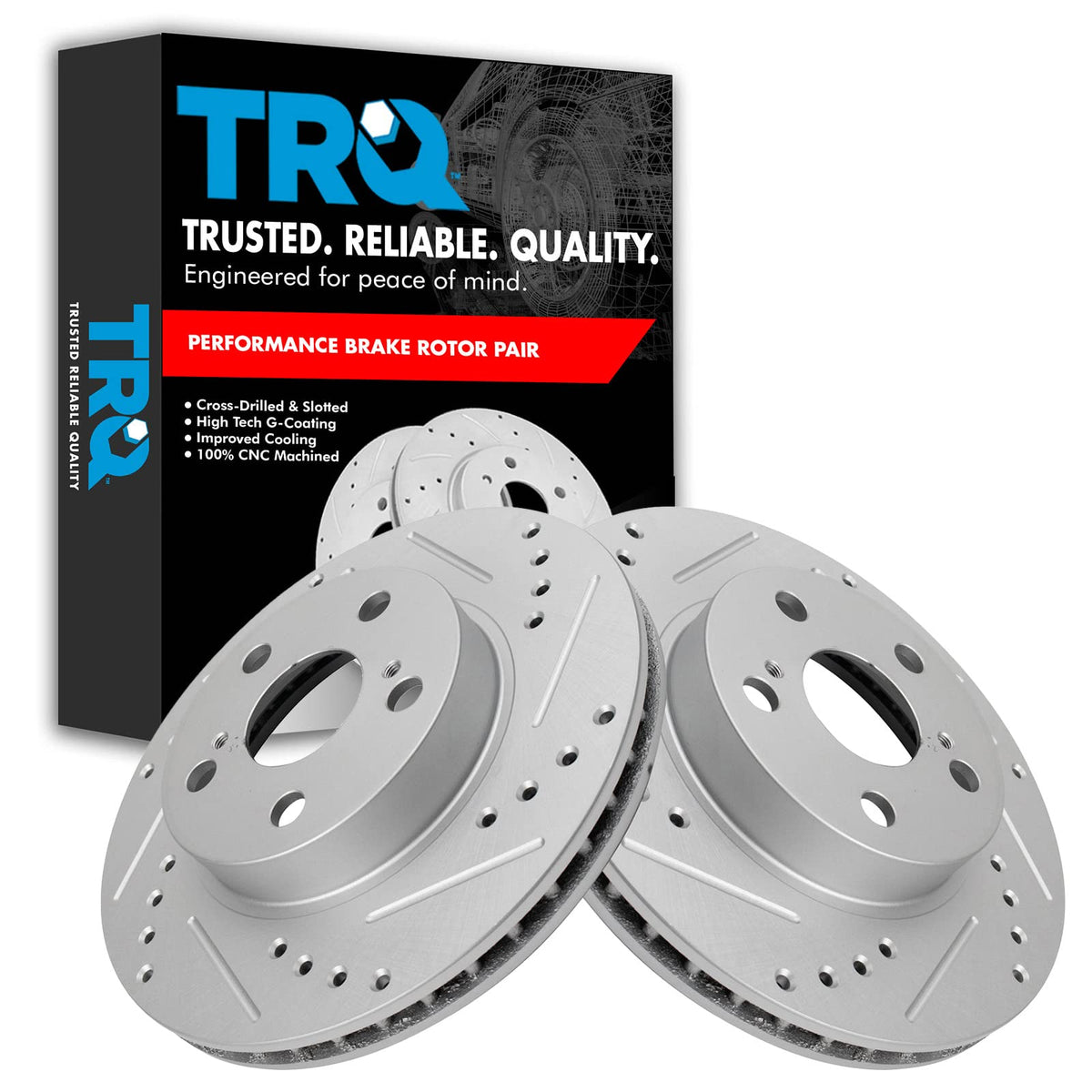 Trq Front Performance Brake Rotors Set Premium G-Coated Cross Drilled & Slotted Compatible With 2004-2009 Toyota Prius