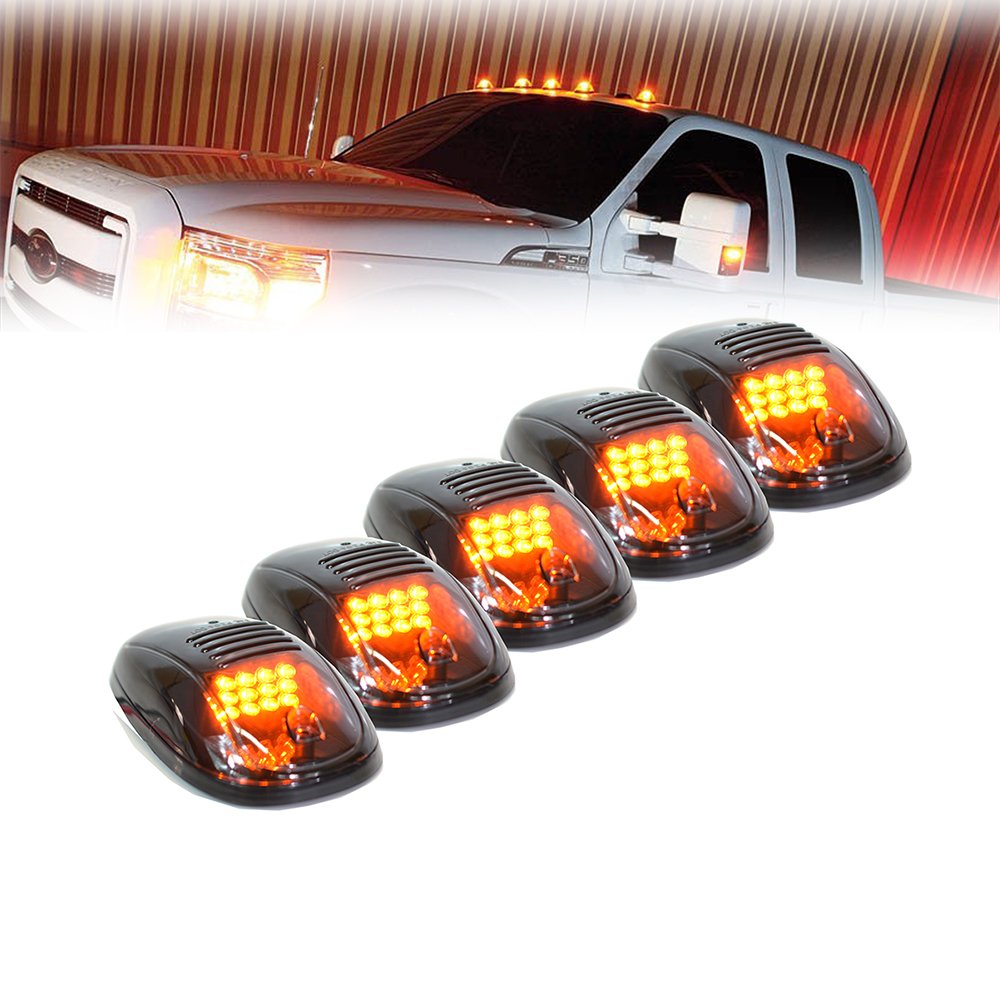 Xprite Black Smoked Lens 12 Leds Cab Clearance Light 5 Pcs Roof Top Marker Running Lights Kit For Ford Dodge Ram Trucks Suv Pov