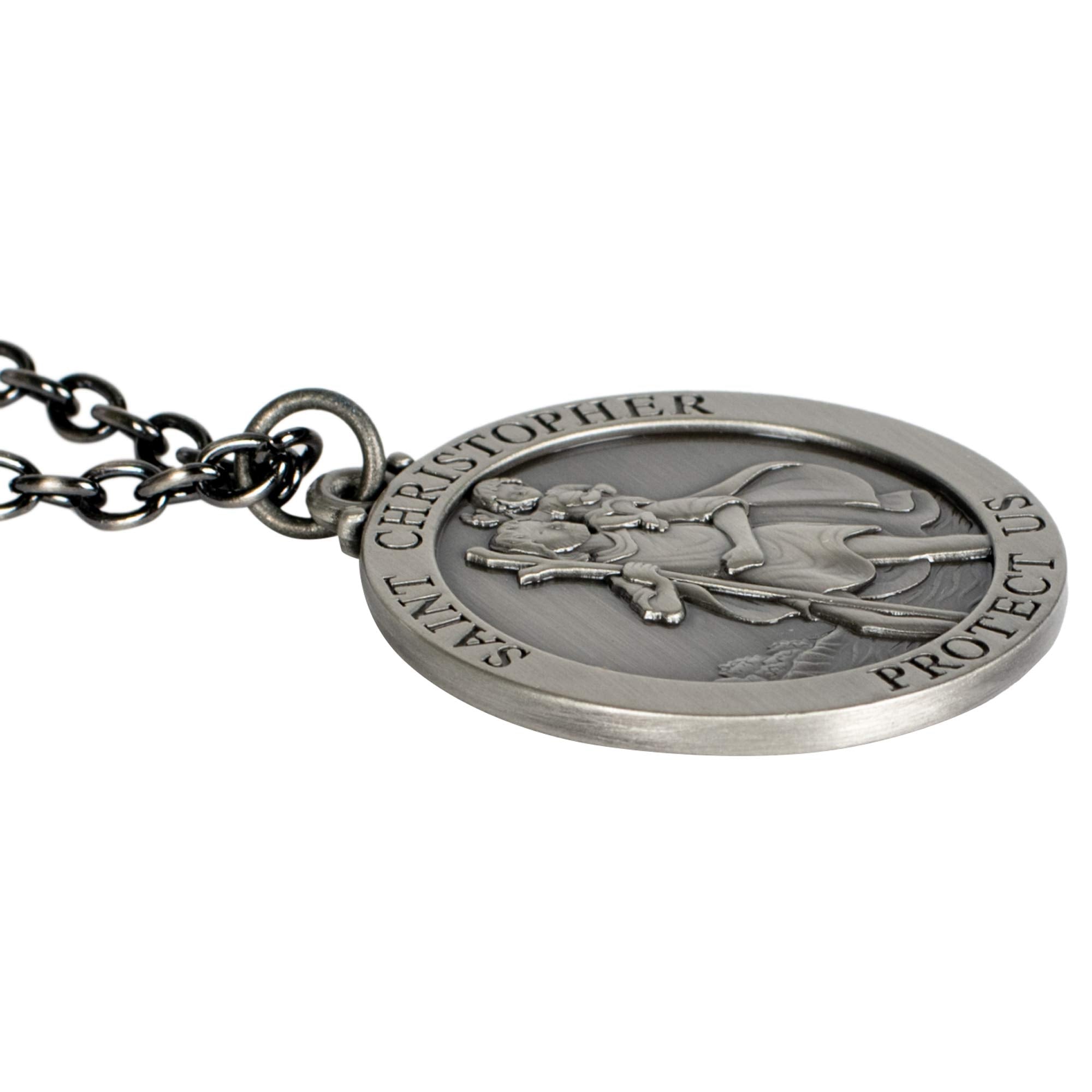 Dicksons Saint Christopher Protect Us Silver Tone 7 Inch Zinc Alloy Metal Auto Mirror Dangle Car Charm