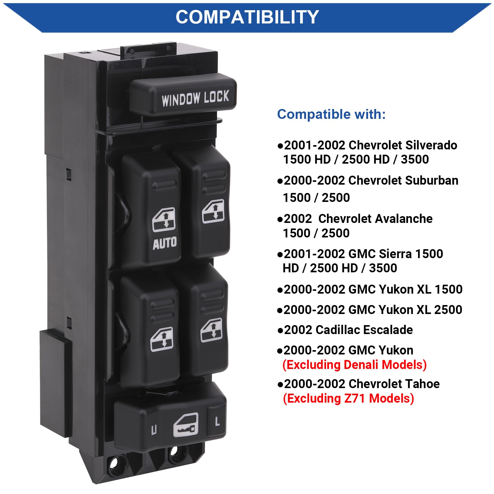 Obaee Car Power Window Switch Control Open Button Compatible With 2000 2001 2002 Chevy Tahoe Suburban Silverado Avalanche Gmc Yu