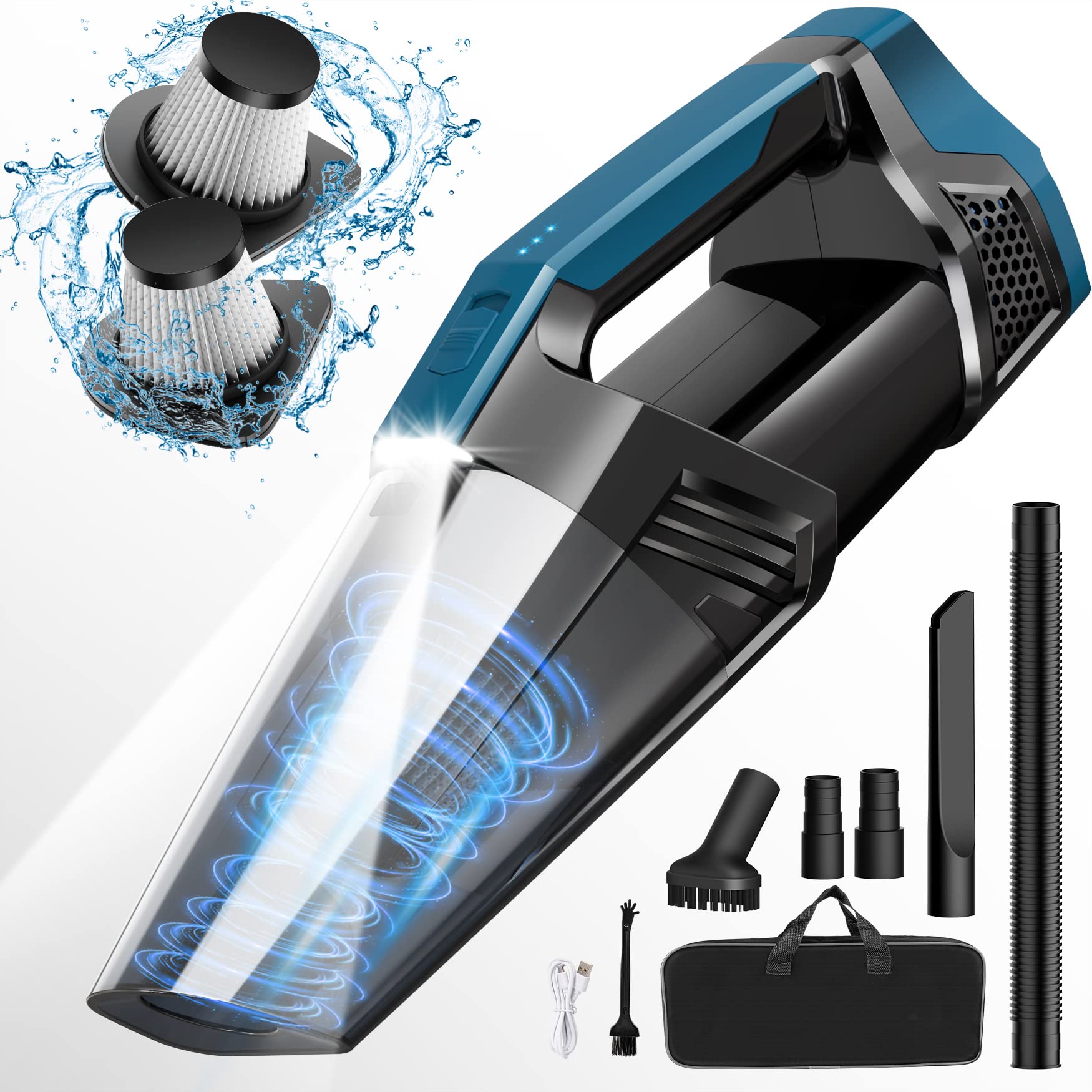 Cordless Car Vacuum Lightweight High Power Handheld Vacuum Cleaner with LED Light, Upgraded Hand Vacuum for Car Home Office and 
