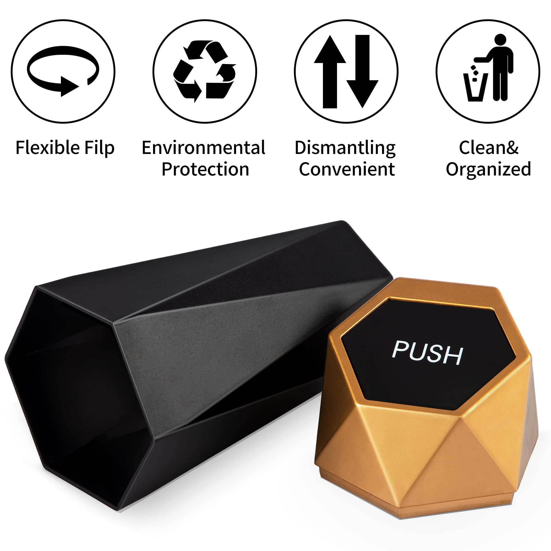 Justtop Car Trash Can With Lid, Diamond Design Small Automatic Portable Trash Can, Easy To Clean, Used In Car Home Office Interi