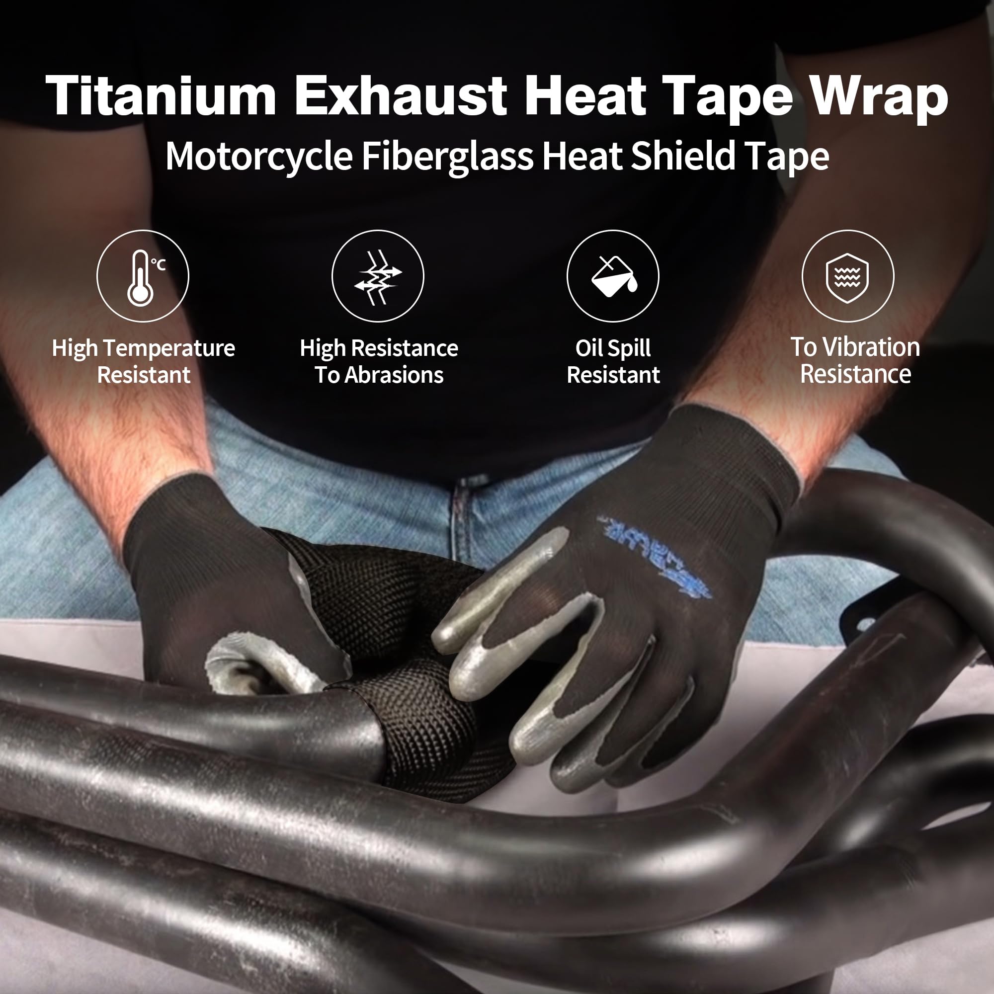 Exhaust Heat Wrap,2   X 16 Ft, Motorcycle Fiberglass Heat Shield Tape With Stainless Ties, Black