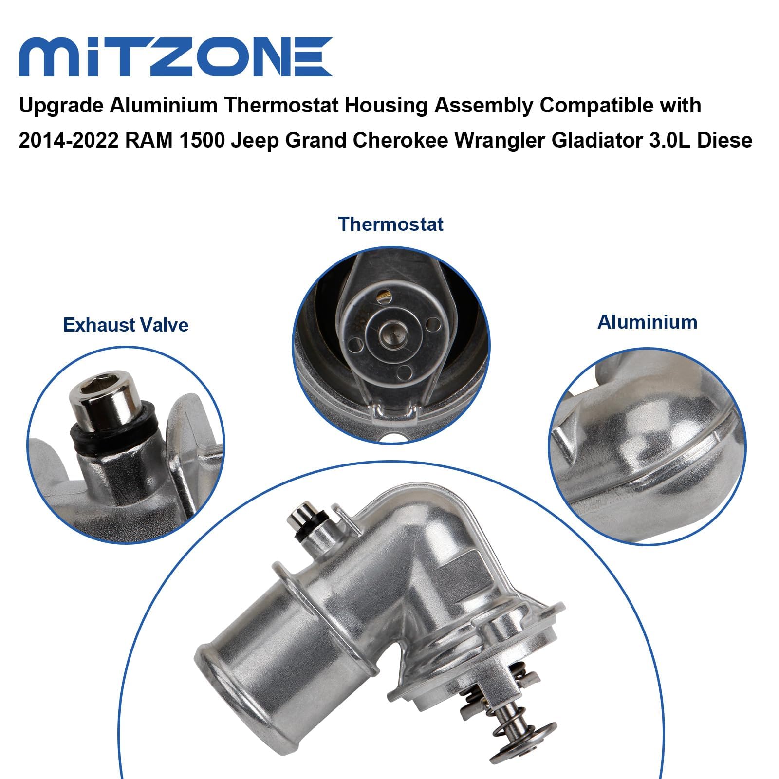 Mitzone Upgrade Aluminium Thermostat Housing Assembly Compatible With Jeep Grand Cherokee 2014-2020 Wrangler 2020-2022 Gladiator