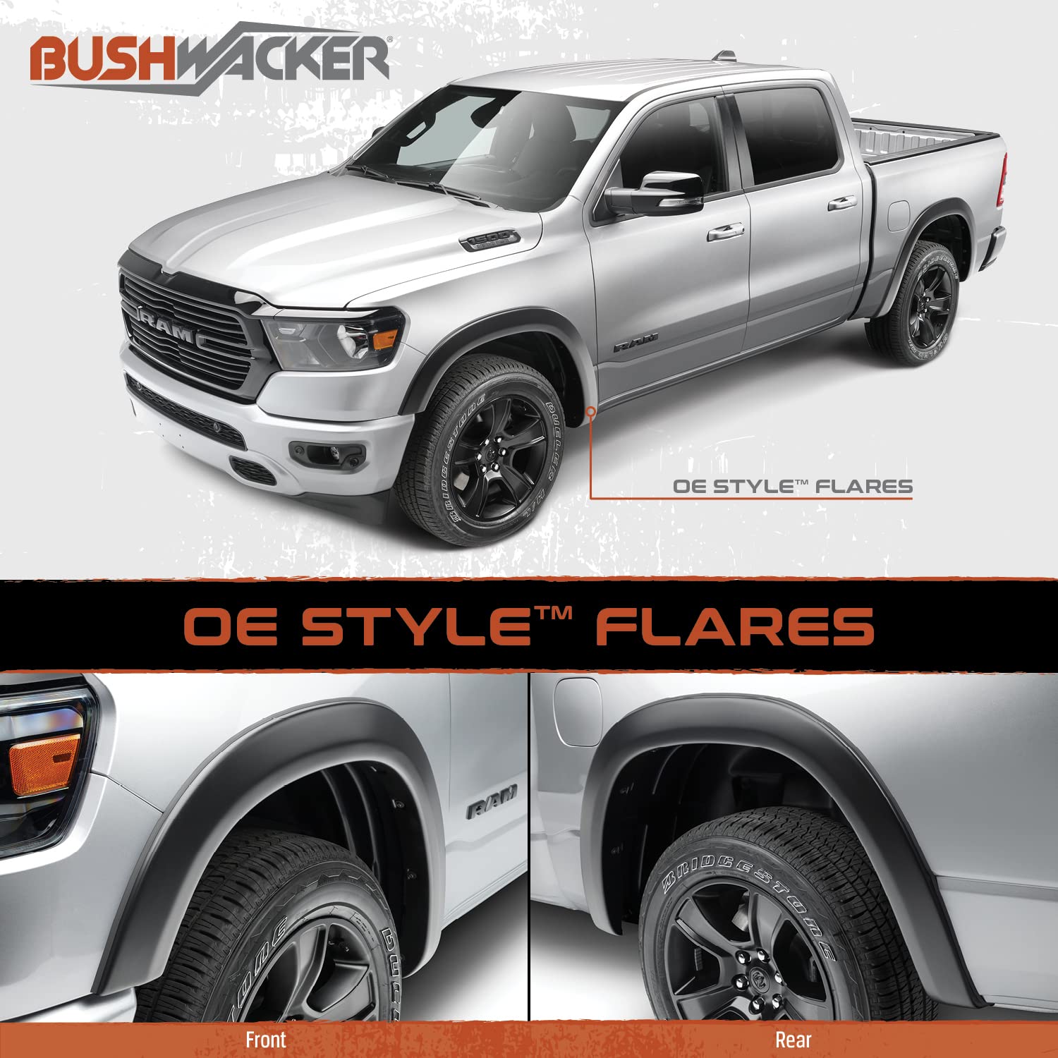 Bushwacker 40082-02 Black Oe-Style Smooth Finish Rear Fender Flares For 2007-2013 Sierra 1500; 2007-2014 Sierra 2500 Hd