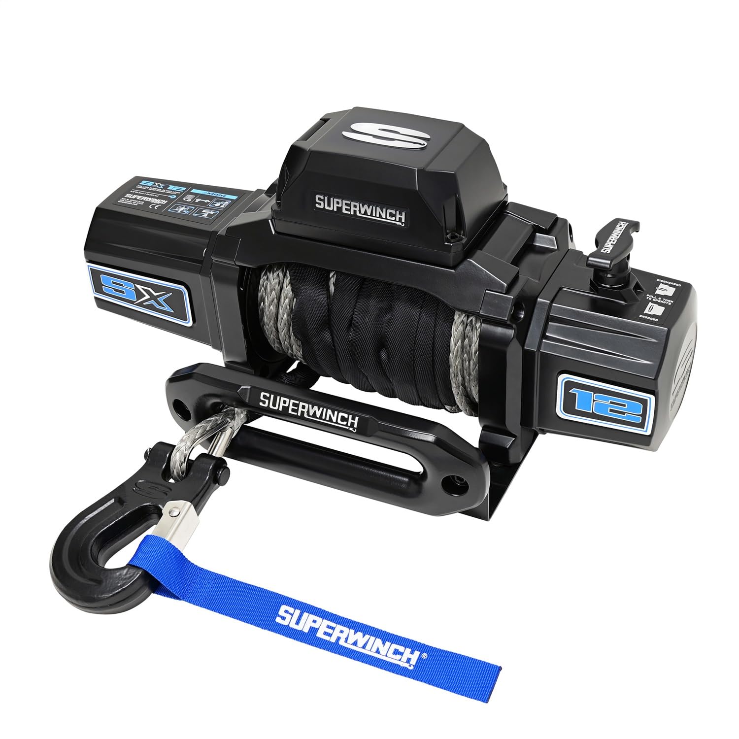 Superwinch Winch, SX 12SR, 12000 lb Capacity, Hawse Fairlead, 12 ft Remote, 3/8 in x 80 ft Synthetic Rope, 12V, Kit