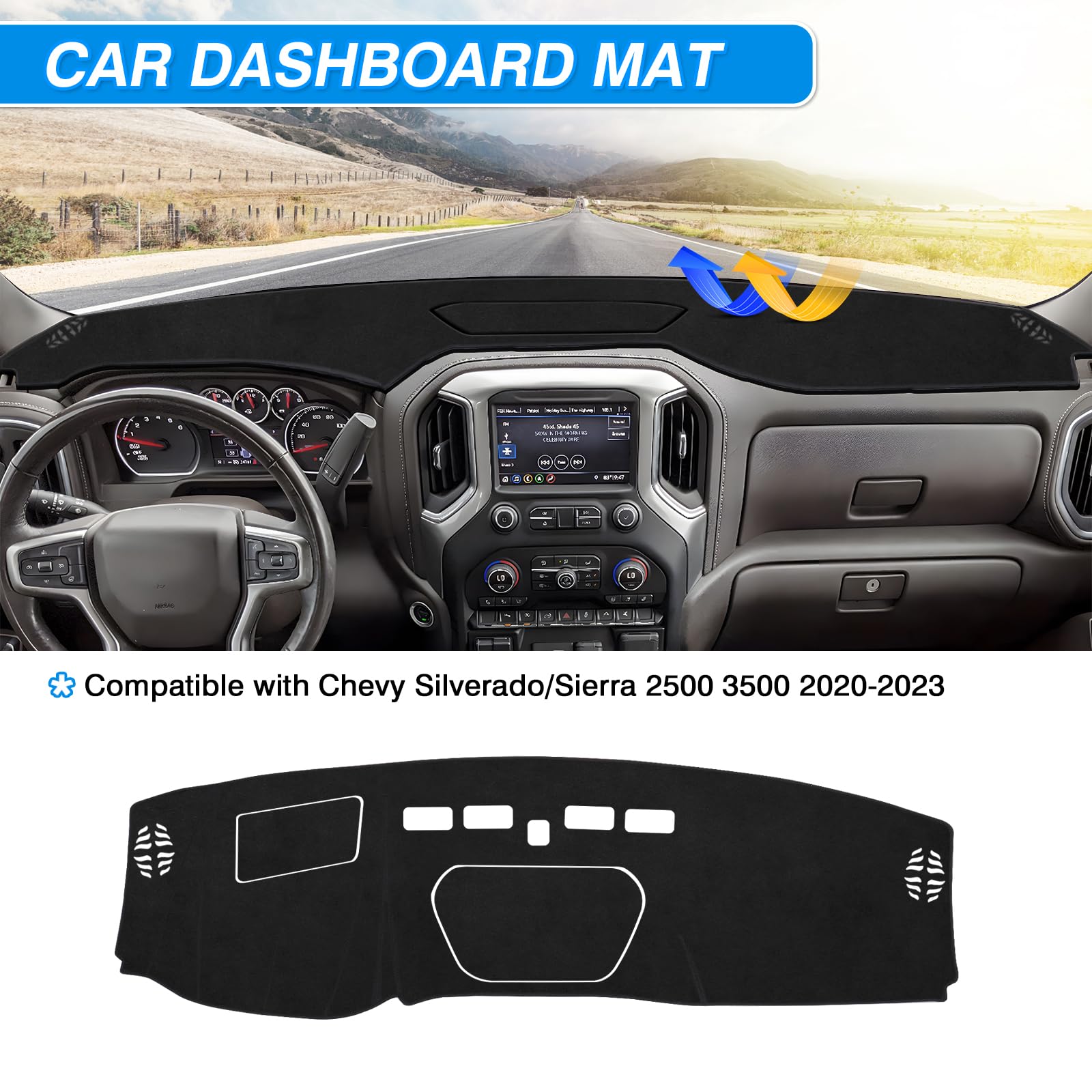 Cartist Dash Cover Fits for 2019-2023 Chevy Silverado 1500 2500HD 3500HD/GMC Sierra 1500 2500HD 3500HD (Only Fit Dashboard Has a