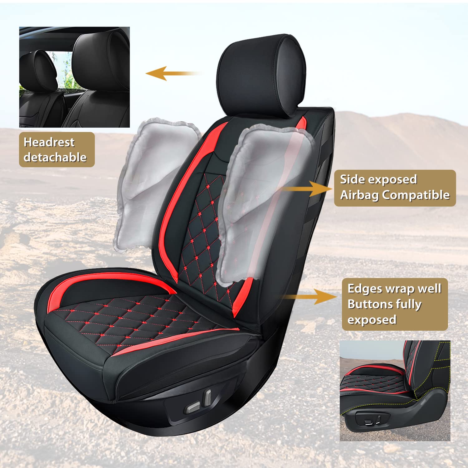 Nilight 5 Car Seat Covers Waterproof Faux Leather Cushions Anti-Slip Universal Fit For 5 Passenger Cars Hyundai Kia Civic Coroll