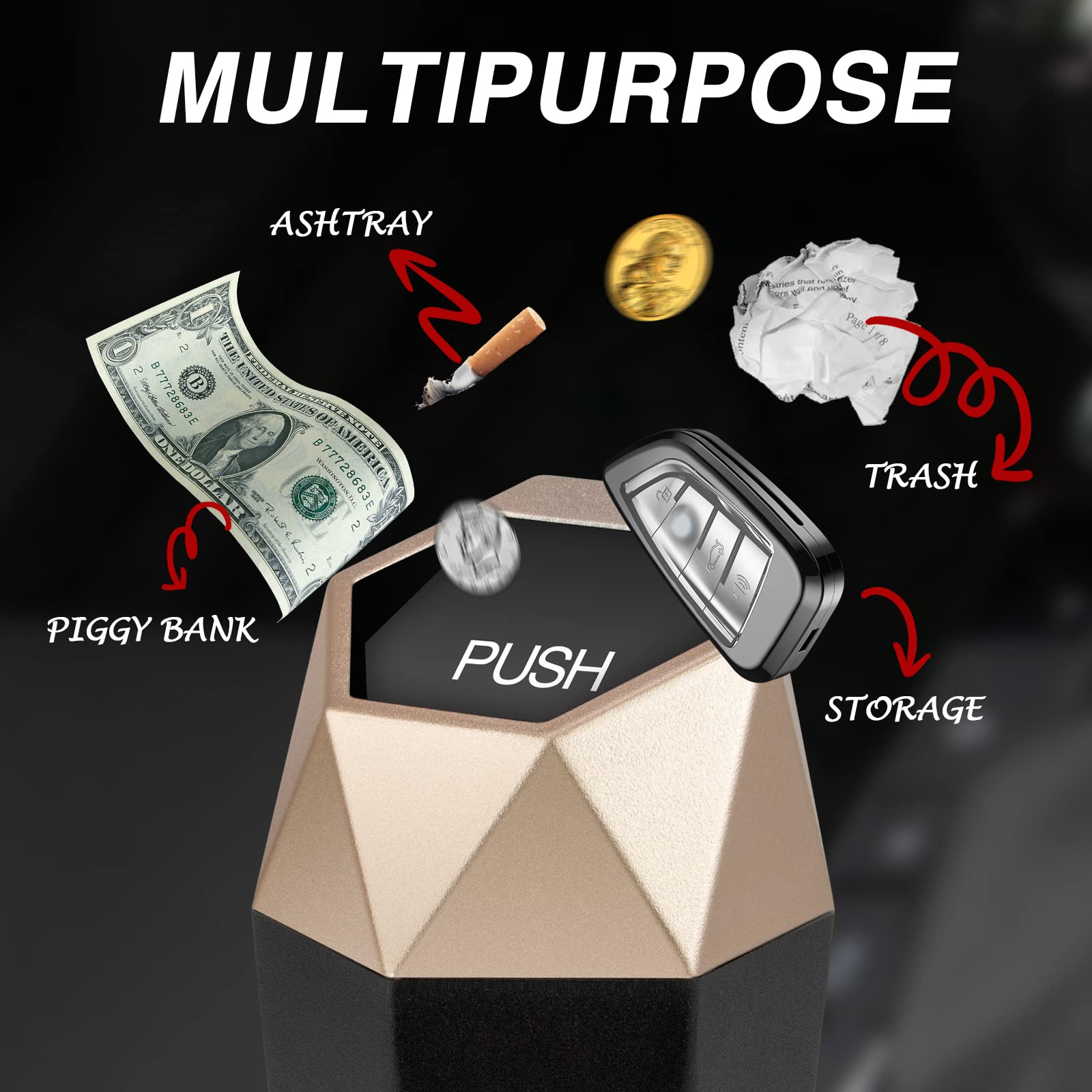 Oudew Car Trash Can With Lid - 1-Pack, Interior Accessories For Vehicles, Leakproof Garbage Can With 30 Detachable Trash Bags, M