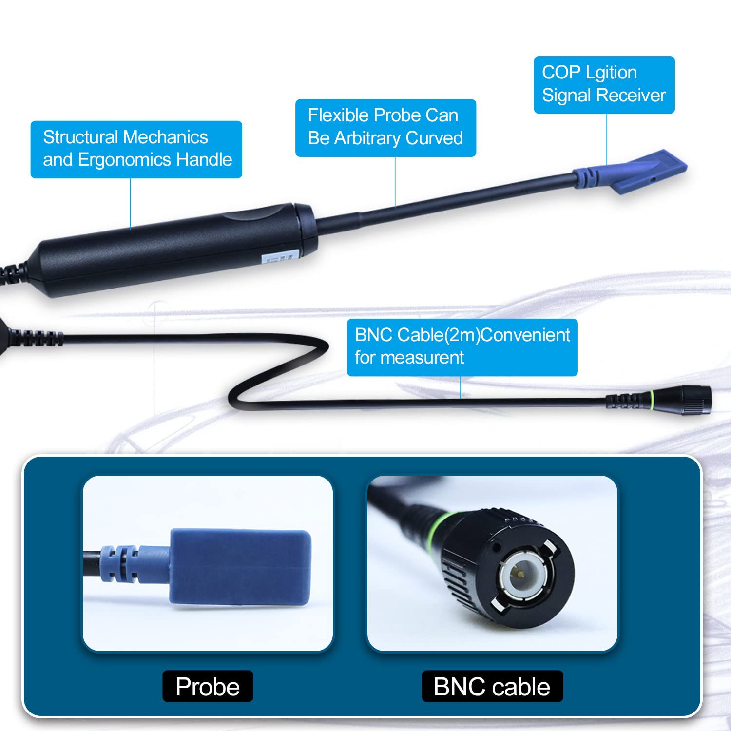 Hantek Signal Probe Coil-On-Plug Automotive Diagnosis Probe Waveform Of Automobile Engine 2M Bnc Probe (Ht20Cop)