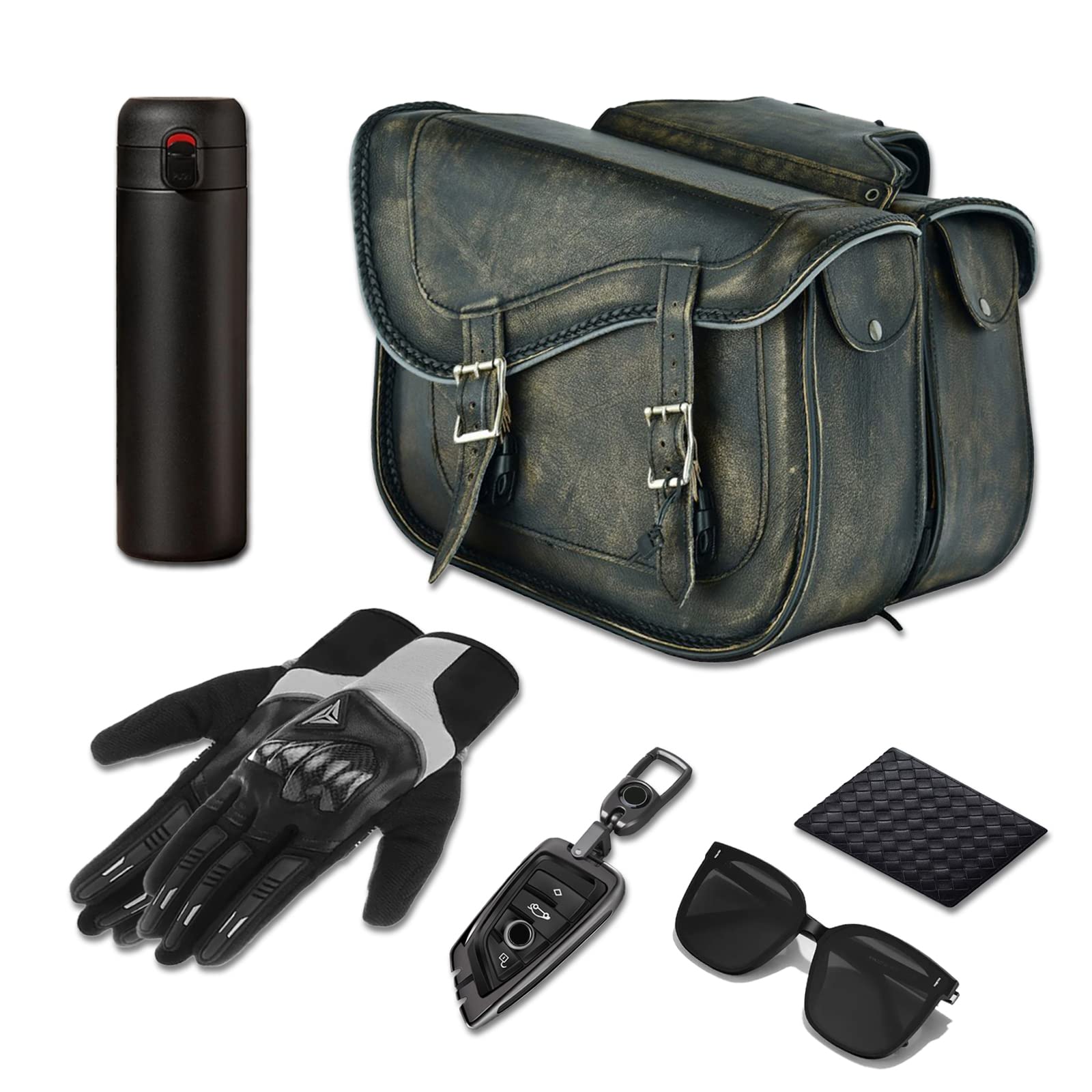 Gargoyle Bells Motorcycle Saddle Bags Leather Motorcycle Luggage Bag With Gun Holsters For Softails Sportsters And Choppers Waterproof Luggage Bags For Motorcycle (Distressed Brown Leather, No Studs)