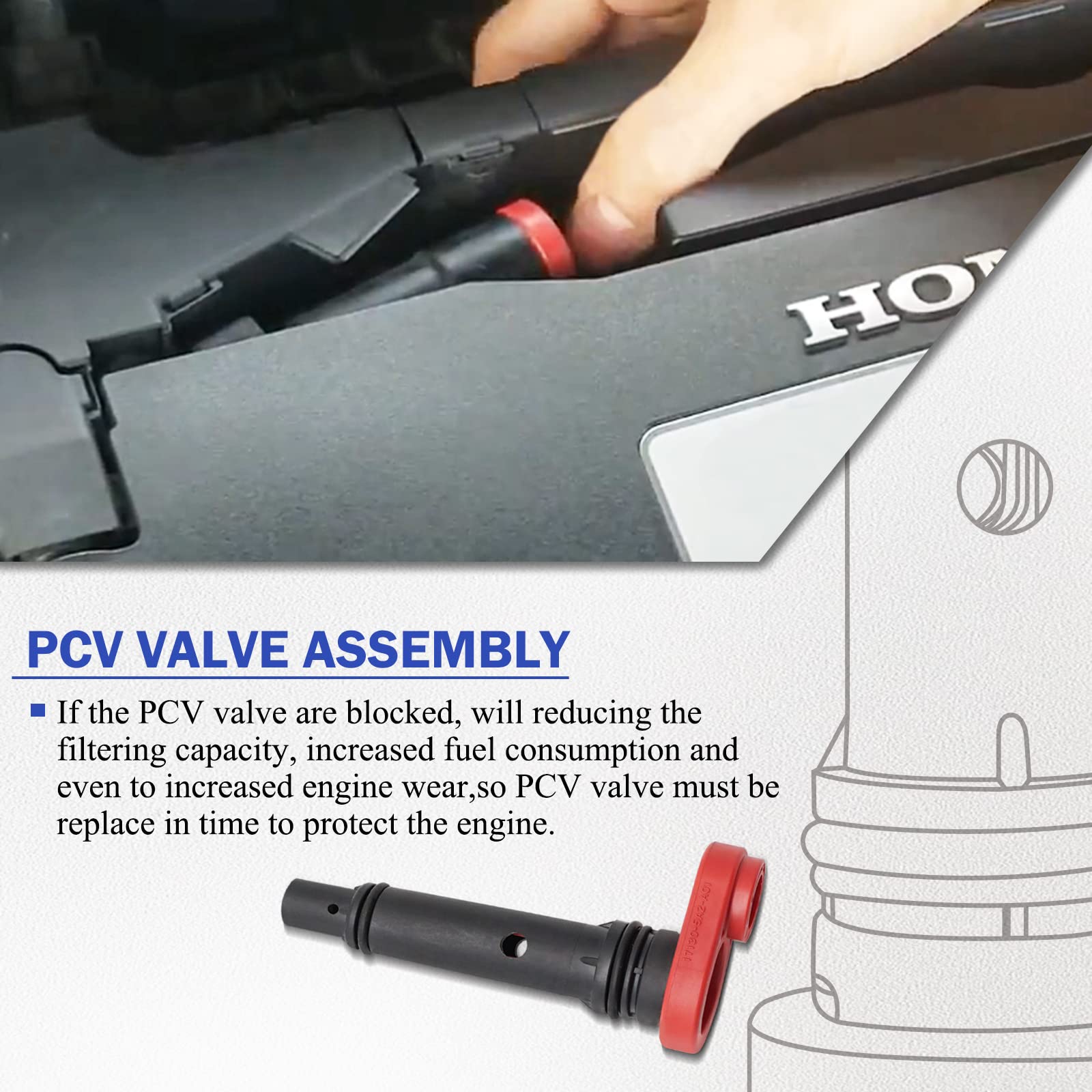 17130-5A2-A01 Upgrade Oem Factory Pcv Valve Assembly For 2013-2017 Honda Accord,2016-2019 Honda Civic,2015-2019 Honda Cr-V,2016-