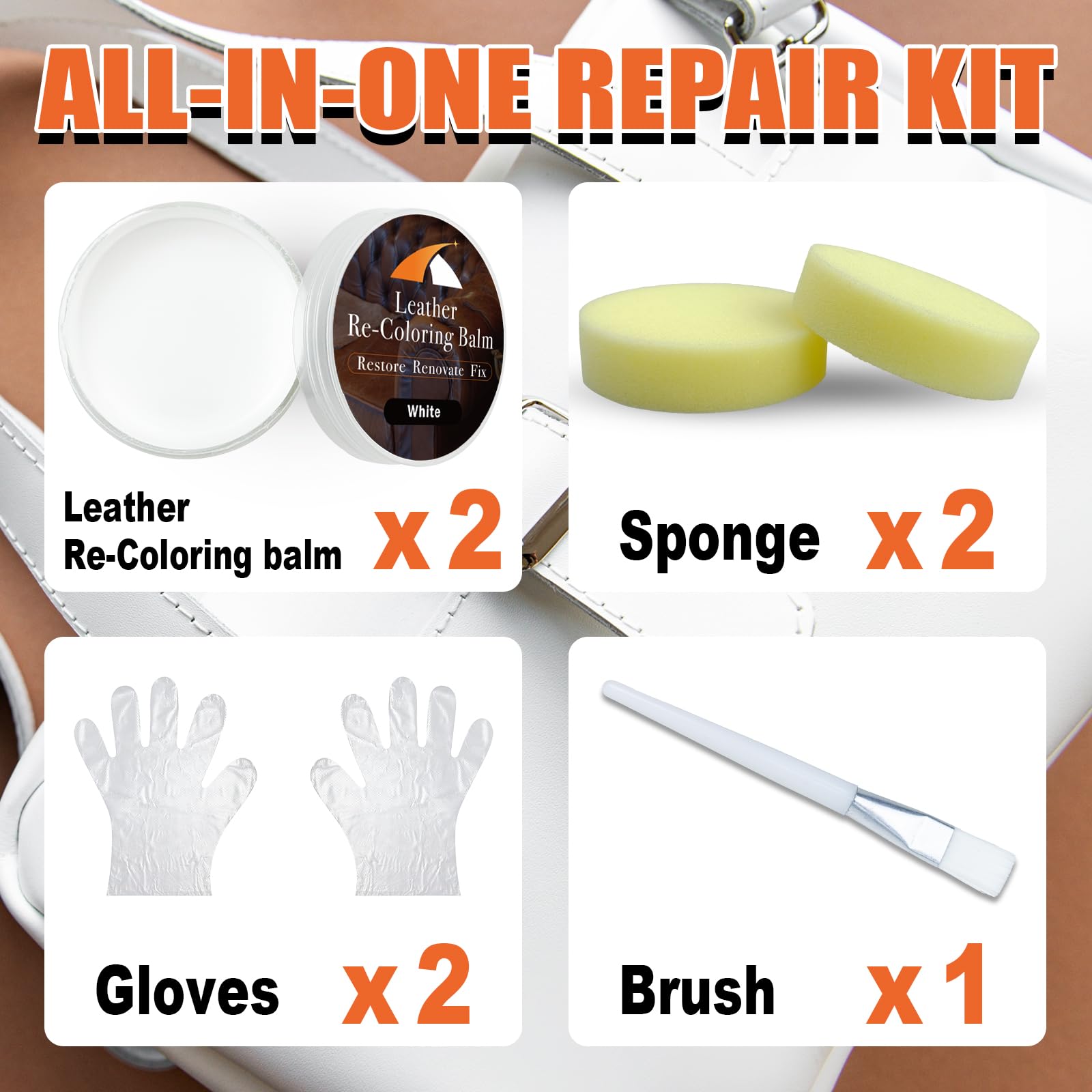 White Leather Repair Kit, White Leather Recoloring Balm, Leather Dye - Restore & Renew Scratch, Faded And Aged Leather & Vinyl C