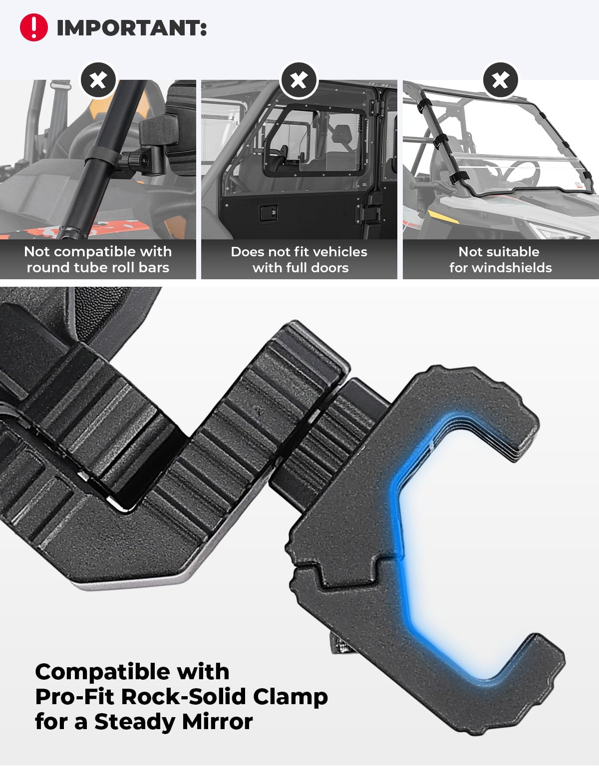 Kemimoto Utv Side Mirrors, Utv Rearview Mirrors Compatible With Pro-Fit Polaris Ranger General Can-Am Defender Maverick Trail, 3