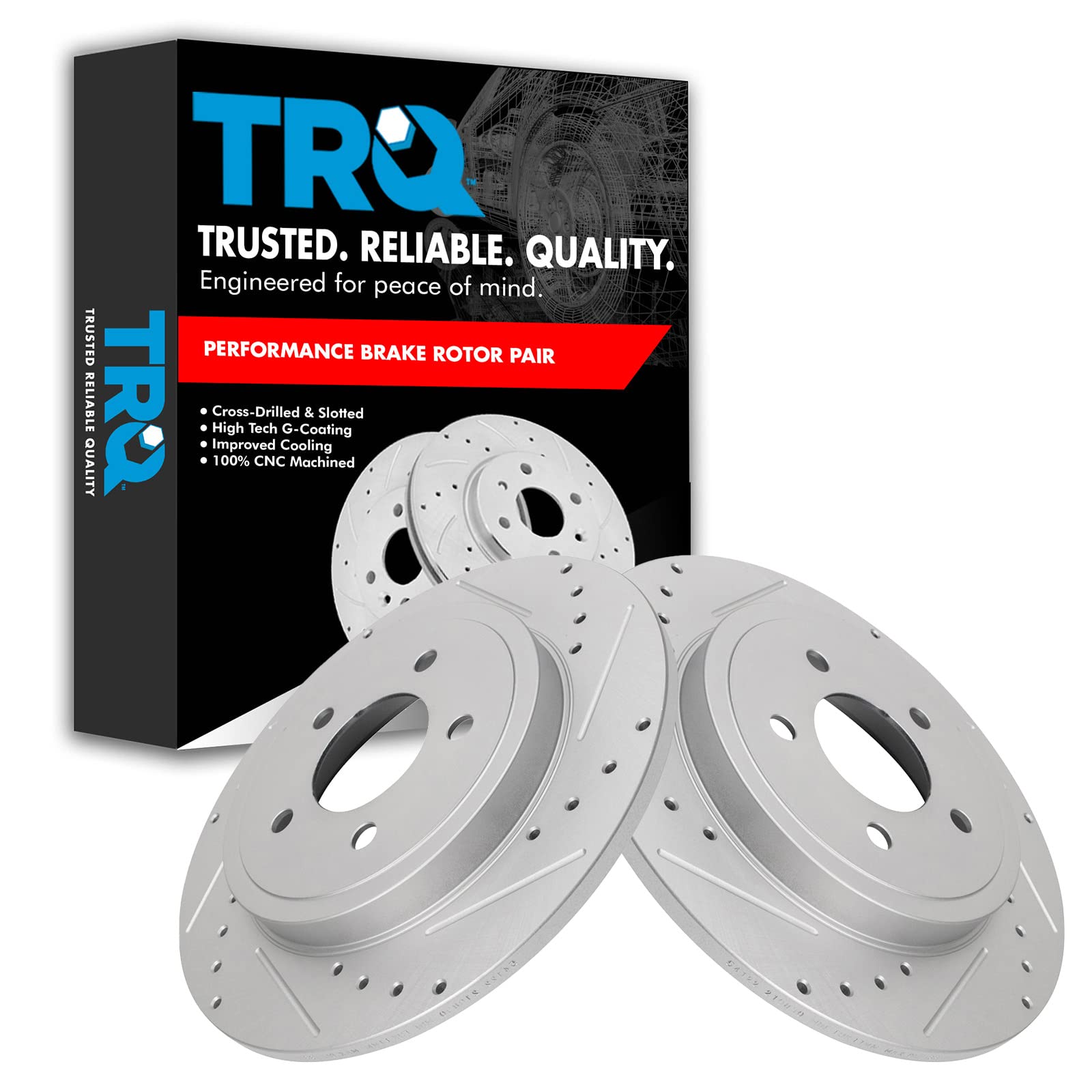 Trq Brake Rotors Set Premium G-Coated Performance Slotted X Drilled Rear Driver & Passenger Side Compatible With 2005-2010 Ford