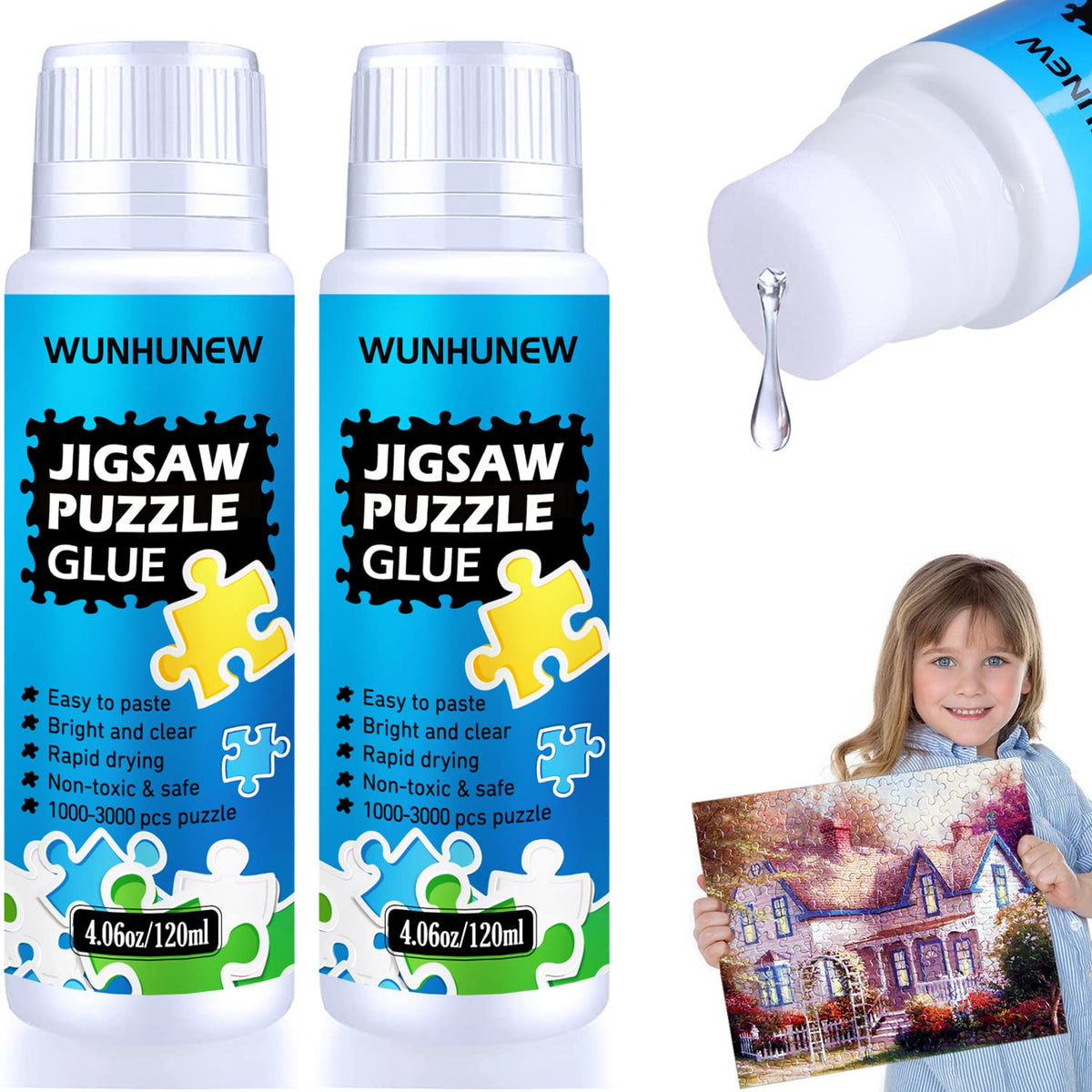 Newest Jigsaw Puzzle Glue Clear With Sponge Head Applicator, Puzzle Saver Frame For 3000/4000/5000 Pieces Puzzle Of Paper & Wood