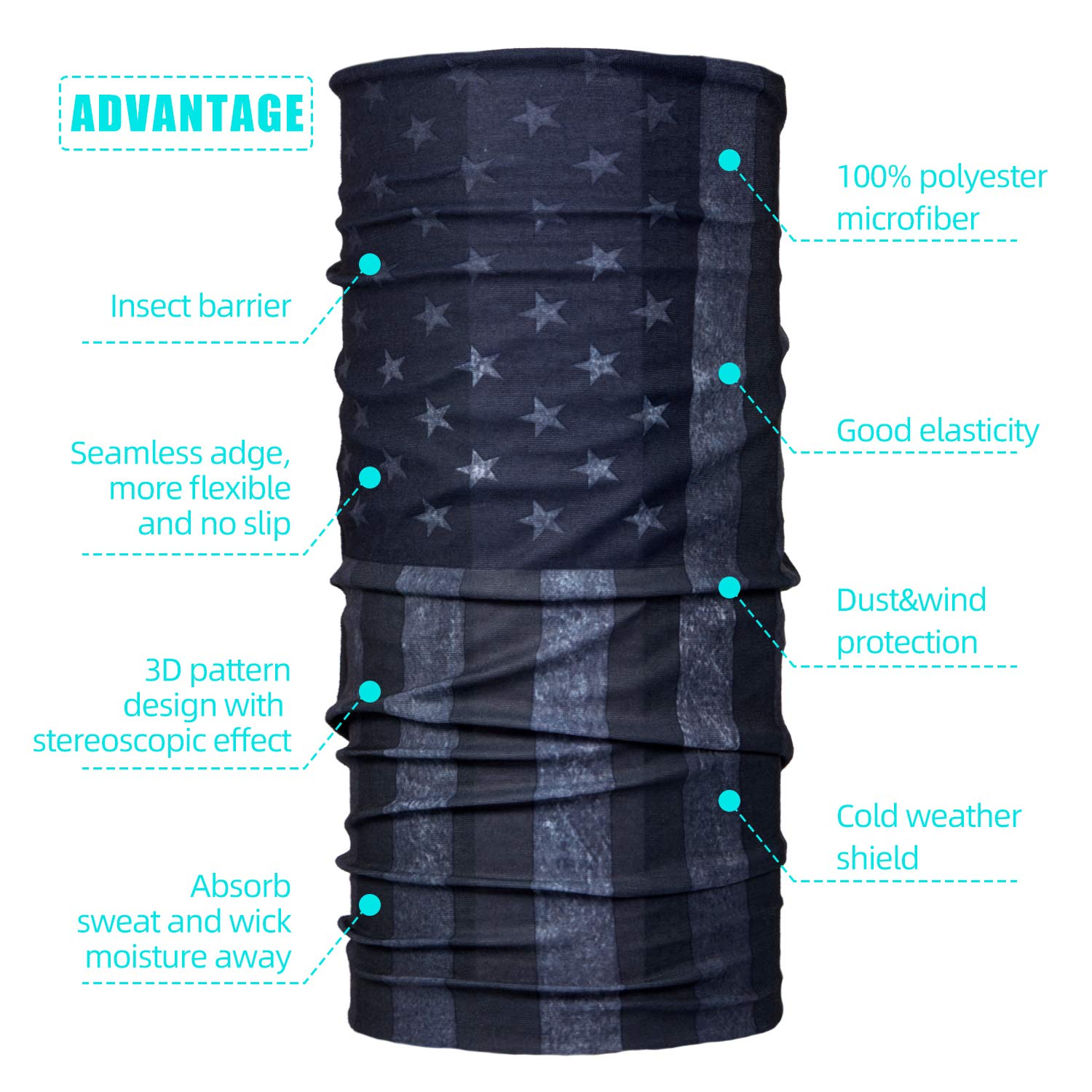 ZeeDix 2 Pcs Neck Gaiter Bandana Face Mask- Microfiber Multifunctional Seamless Headwear Face Cover Head Wrap UV Protection Face