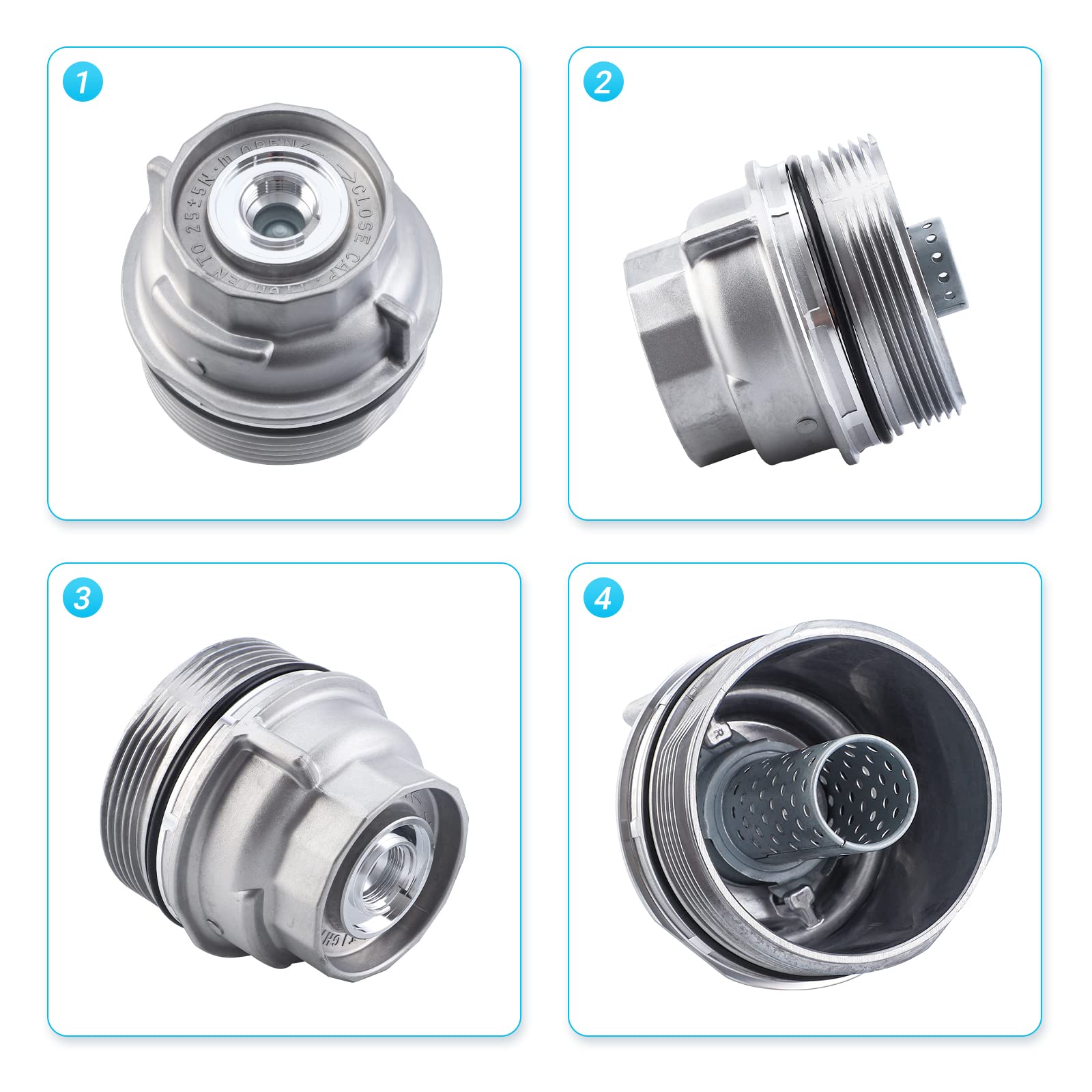 Pilida Oil Filter Housing Cap Assembly 15620-31060 for Toyota 2005-2019, Aluminum, 1 Pack, Natural Color, Fits Tundra, RAV4,