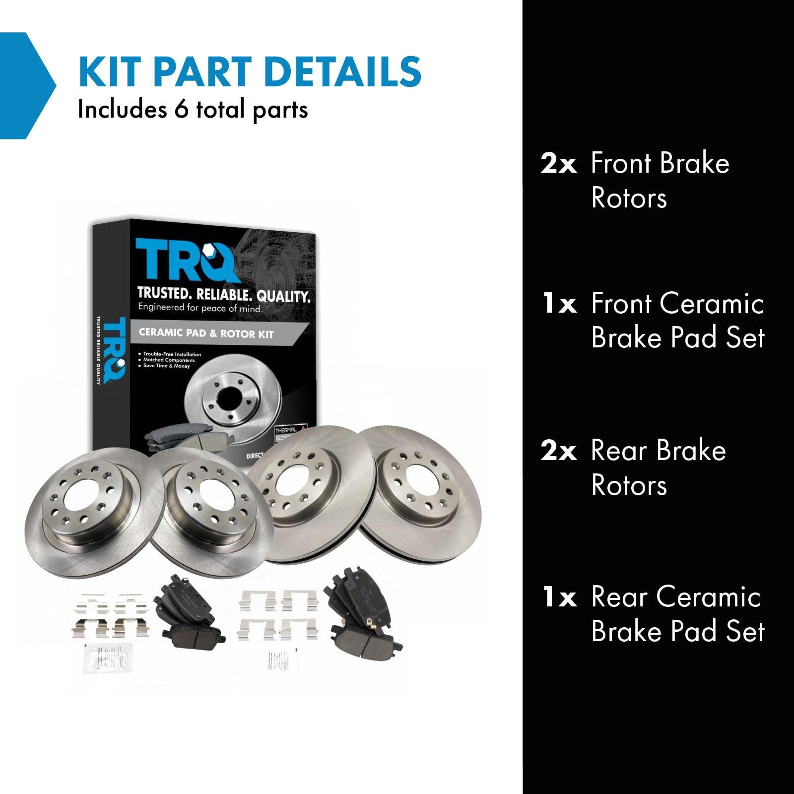 Trq Front And Rear Brake Pad & Rotor Kit Brake Pads Brake Rotor Ceramic Compatible With 2016-2019 Chevrolet Malibu