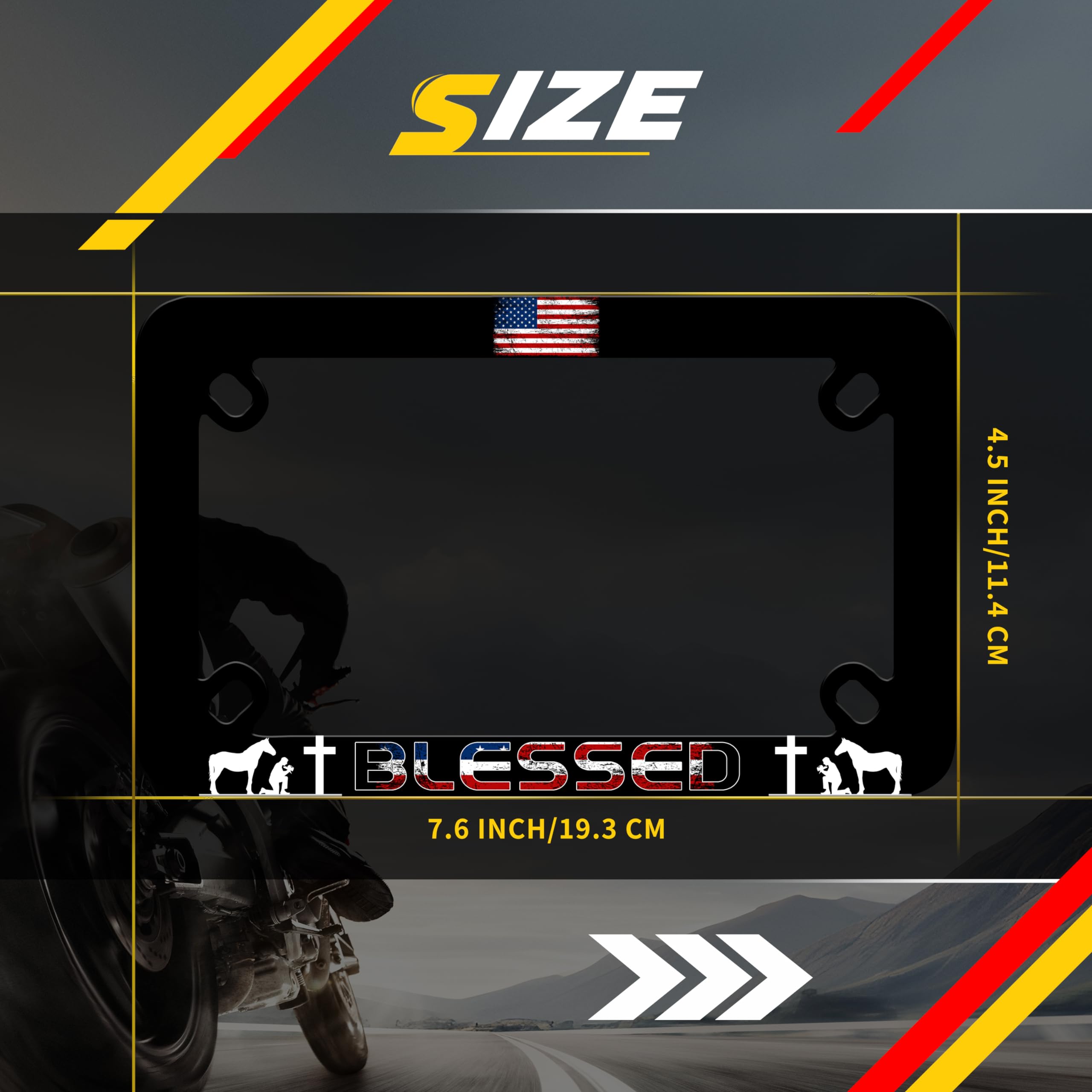 Motorcycle American Flag Blessed License Plate Frame Cross Pray Stainless Steel Material Funny Motorbike License Plate Holder Mo