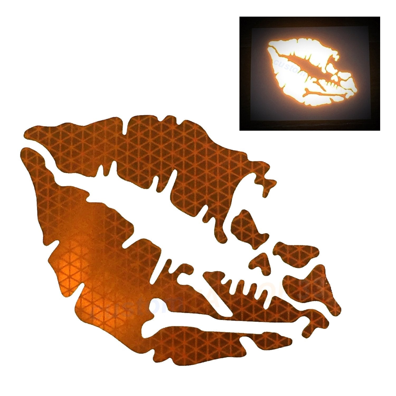 Customtaylor33 High Intensity Reflective Vinyl Death Kiss Skull Crossbones Lips Decal Bumper Sticker - Cars, Motorcycles, Helmets, Wind Screens, Laptops, Cellphones, (Orange, 3 Inch Wide, Pair)