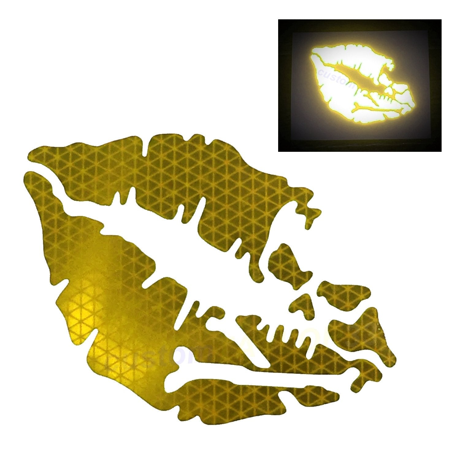 Customtaylor33 High Intensity Reflective Vinyl Death Kiss Skull Crossbones Lips Decal Bumper Sticker - Cars, Motorcycles, Helmets, Wind Screens, Laptops, Cellphones, (Yellow, 12 Inch Wide)