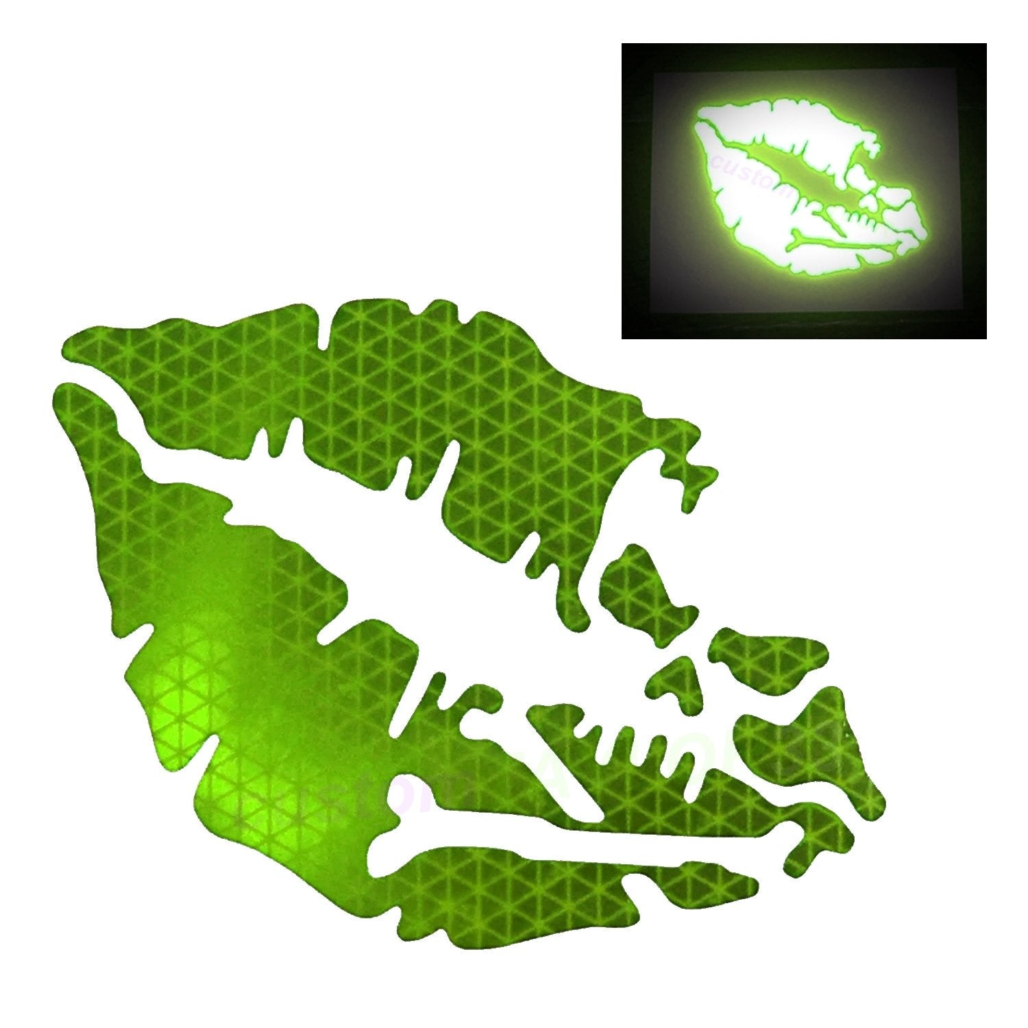 Customtaylor33 High Intensity Reflective Vinyl Death Kiss Skull Crossbones Lips Decal Bumper Sticker - Cars, Motorcycles, Helmets, Wind Screens, Laptops, Cellphones, (Se Lime Green, 12 Inch Wide)