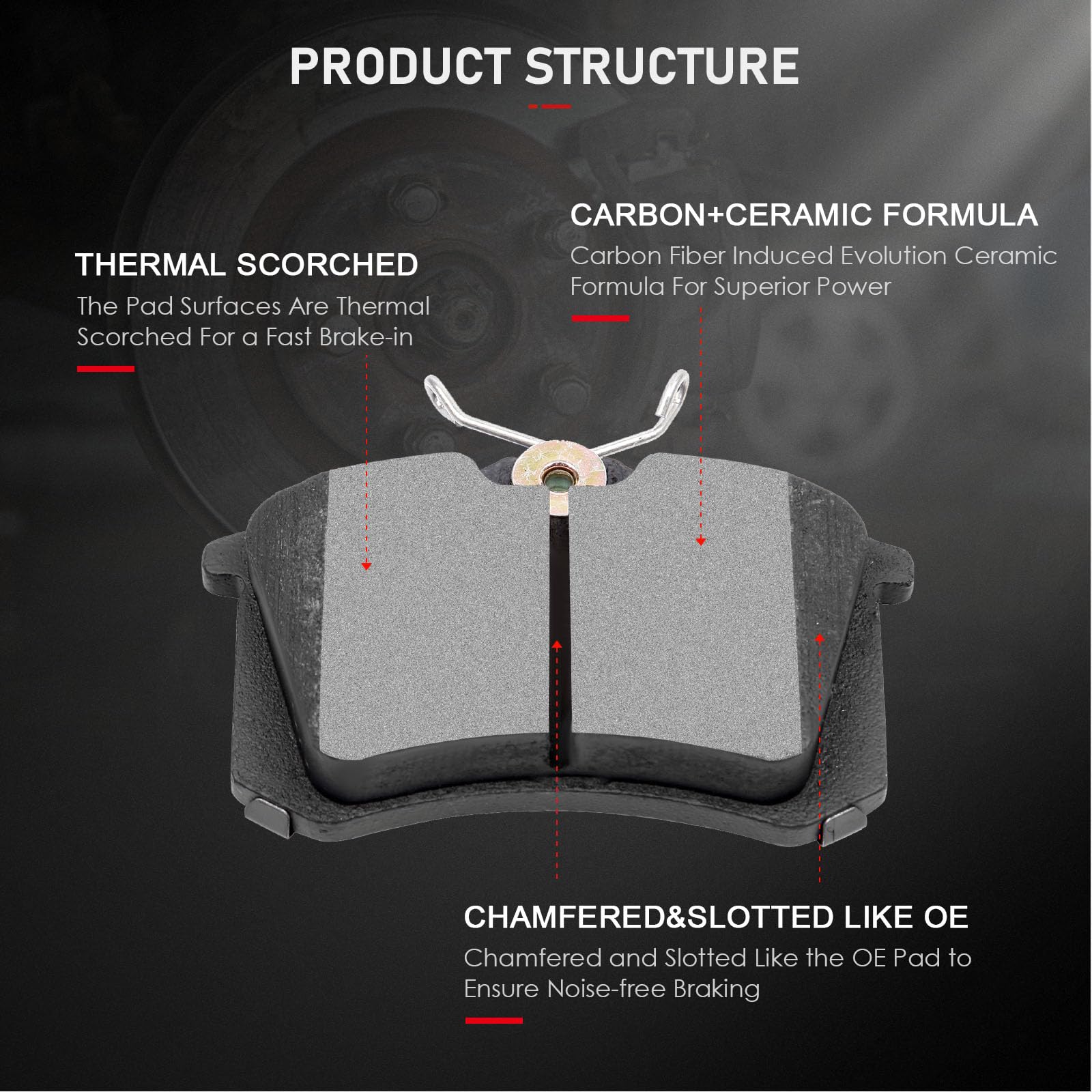 Cciyu D340 Rear Ceramic Disc Brake Pads Kit - Audi A3/A4/A6/A8/S4/S6/S8/Tt/405/Vw Beetle (2Pcs Quattro)