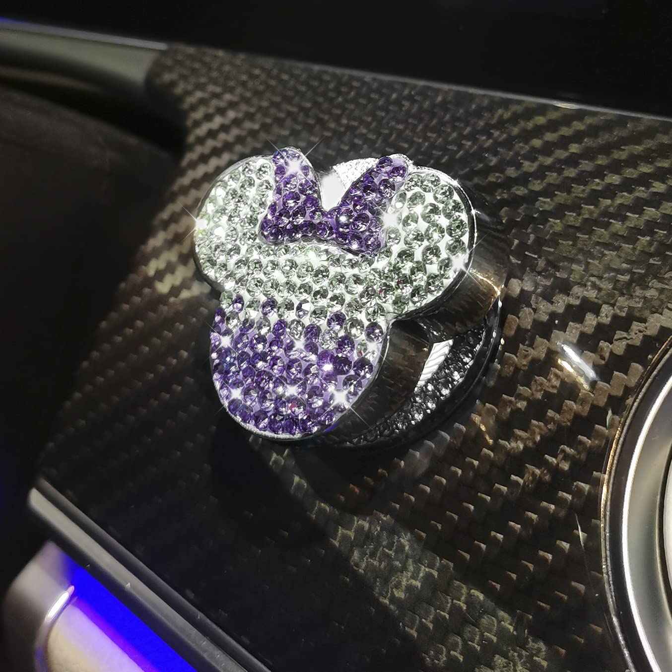 Pangpai Car Cute Push To Start Button Cover Accessories, Bling Crystal Car Engine Start Stop Button Cover, Purple Car Decoration Interior Sticker For Women Girl