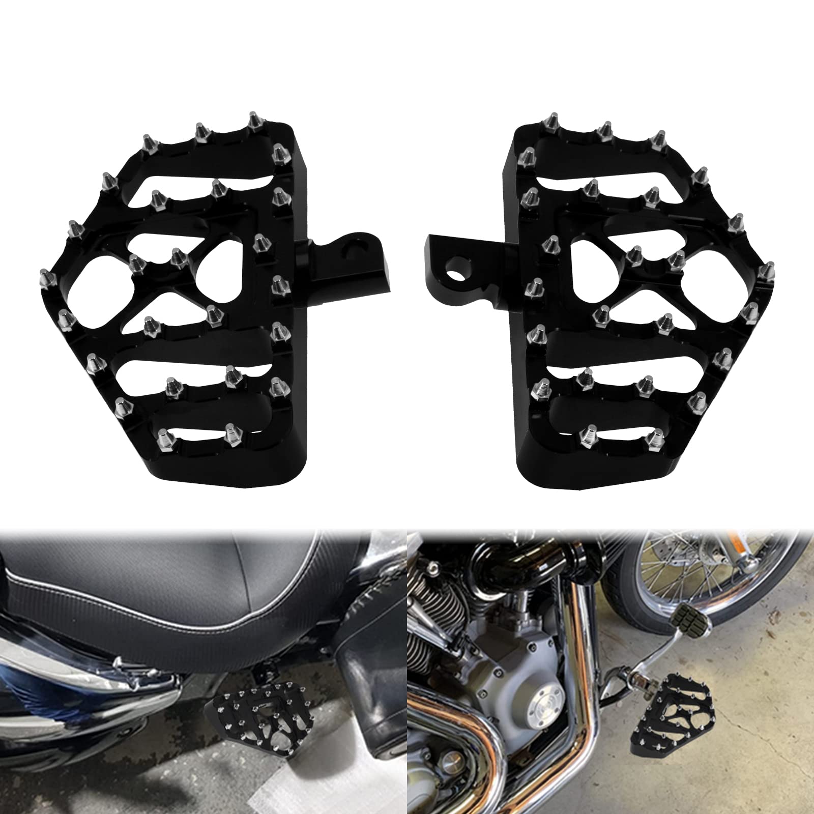 HCmotorku Motorcycle Floorboards Set Driver Passenger Footboards Front Rear Foot Pegs MX Wide Offroad CNC Brake Pedal Fit For Ha