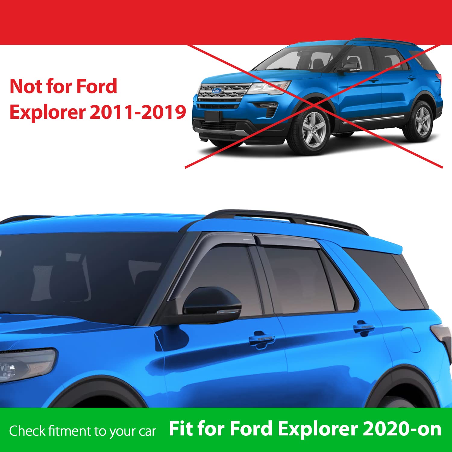 Goodyear Shatterproof Window Deflectors For Ford Explorer 2020-2024, Tape-On Rain Guards, Window Visors, Vent Deflector Visor,Car Accessories,4 Pcs. - Gy003263