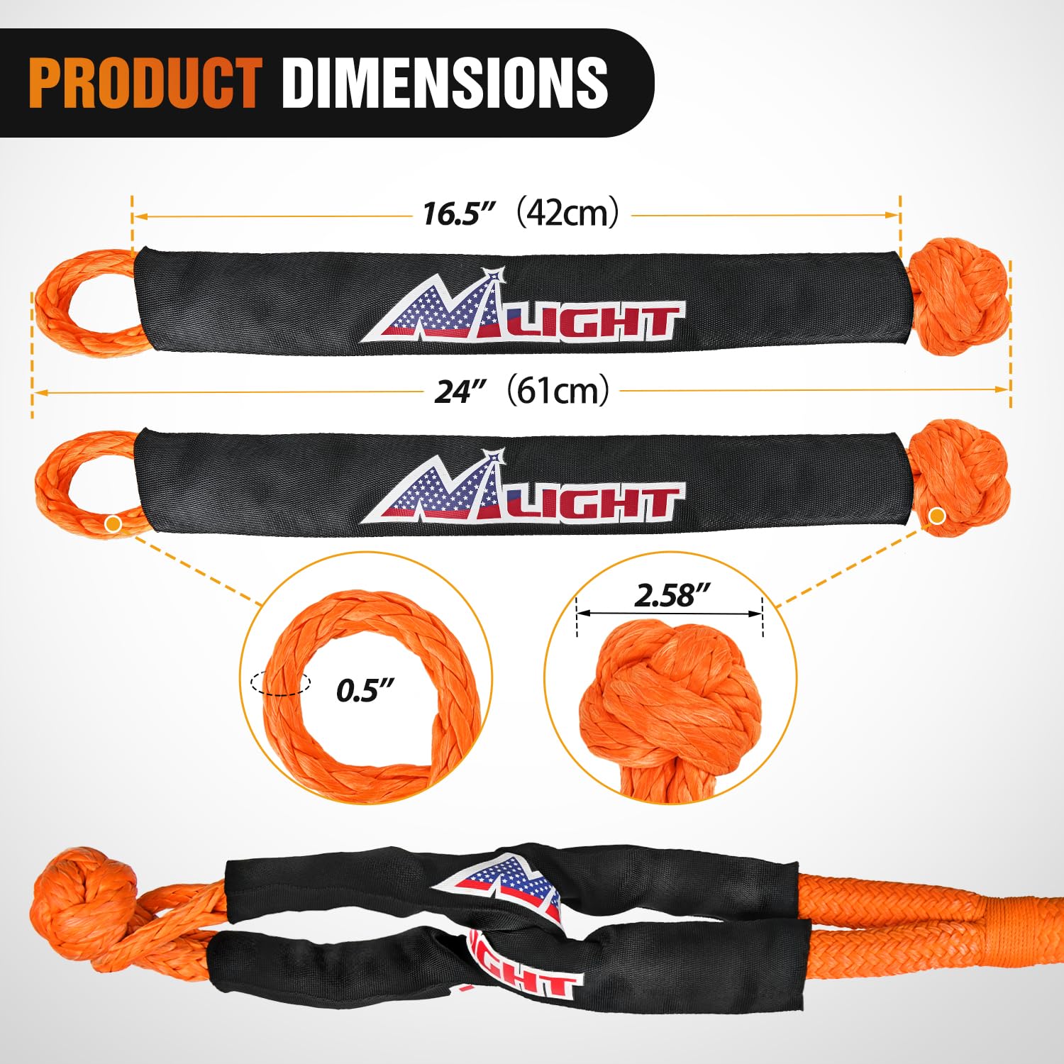 Nilight Kinetic Recovery Tow Rope Kit with 2 Soft Shackle 1'' x 30ft Heavy Duty Offroad Tow Rope Snatch Strap Towing Strap kit (