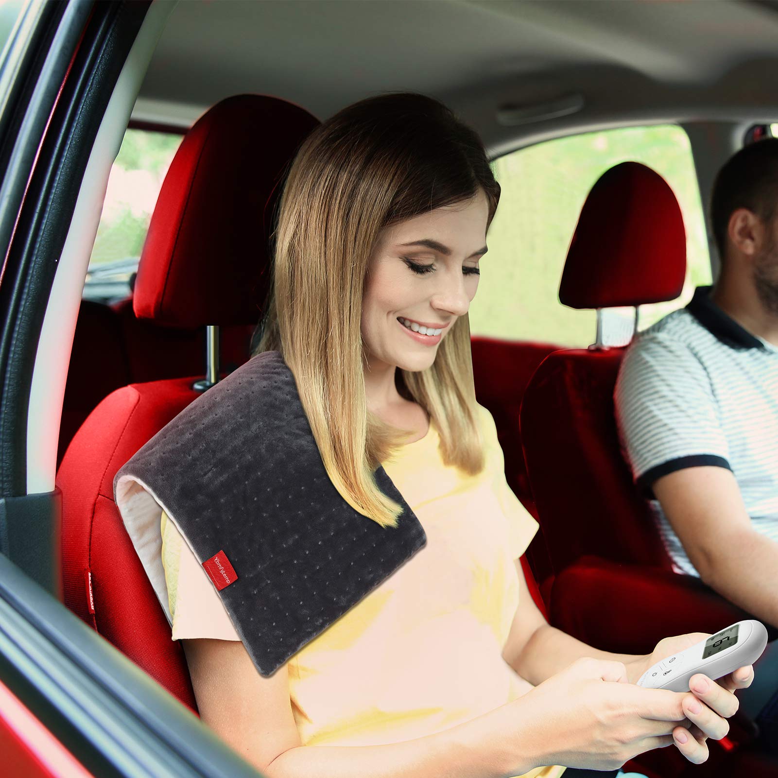 12V/24V Car Electric Blanket For Back Pain Relief, Comfytemp Travel Blanket With 6 Heat Setting, 5 Auto-Off, Portable Mini Blanket For Back Pain, Shoulders And Cramps Relief, 12X 24 Washable