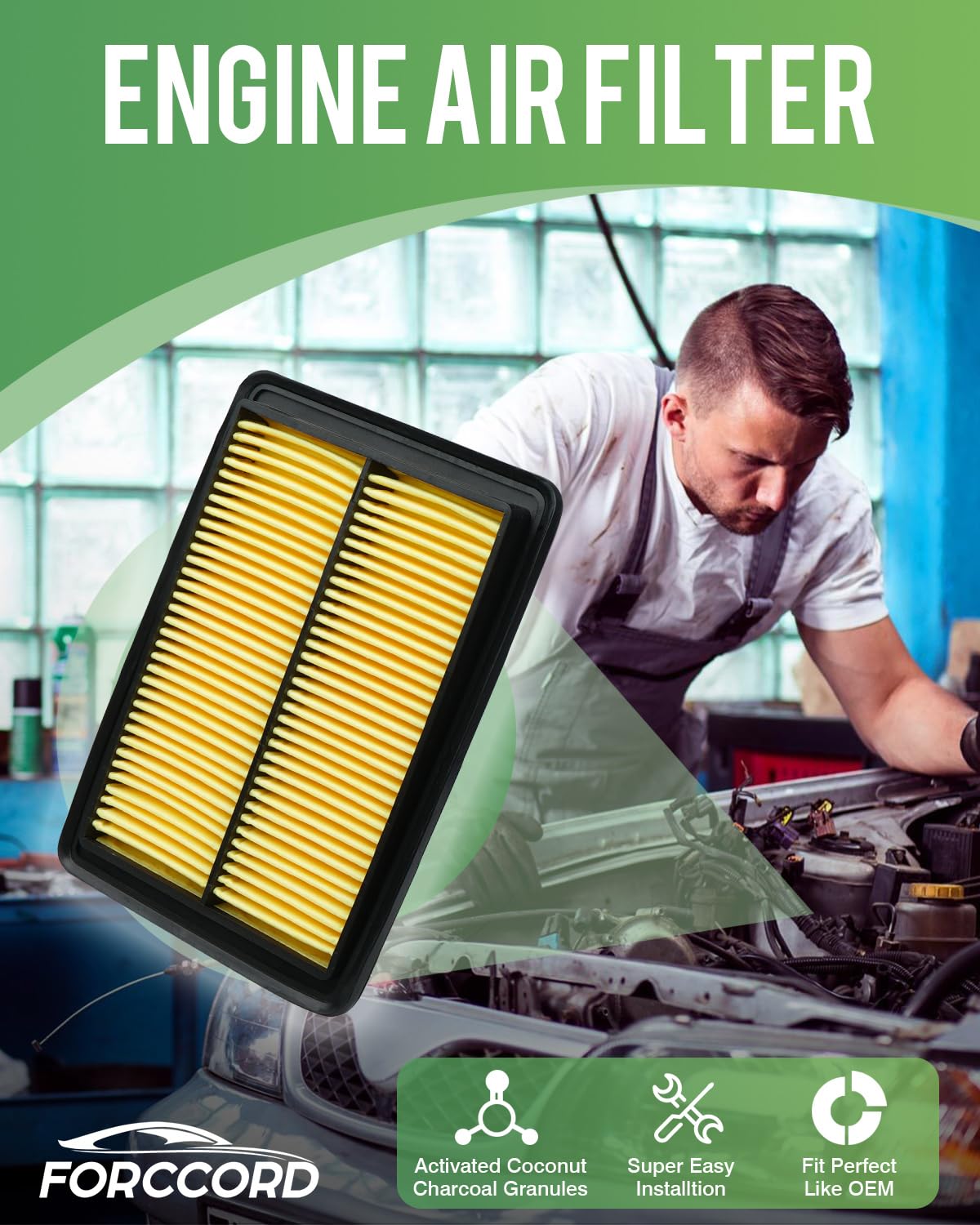 Forccord 2-Pack Engine Air Filter Fits For Rogue(2014-2020),Rogue Sport (2017-2022),Qashqai (2017-2021) Air Filter Replacement 1