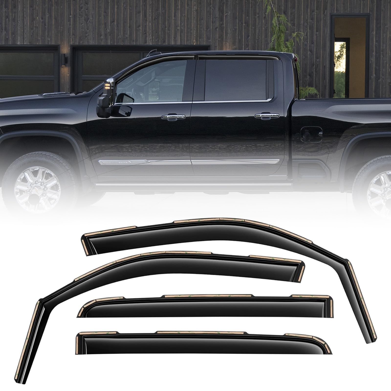 FormiPow Window Rain Guards for 2020-2025 Chevy Silverado & GMC Sierra 2500HD/3500HD Crew Cab, Glass in-Channel Window Deflector