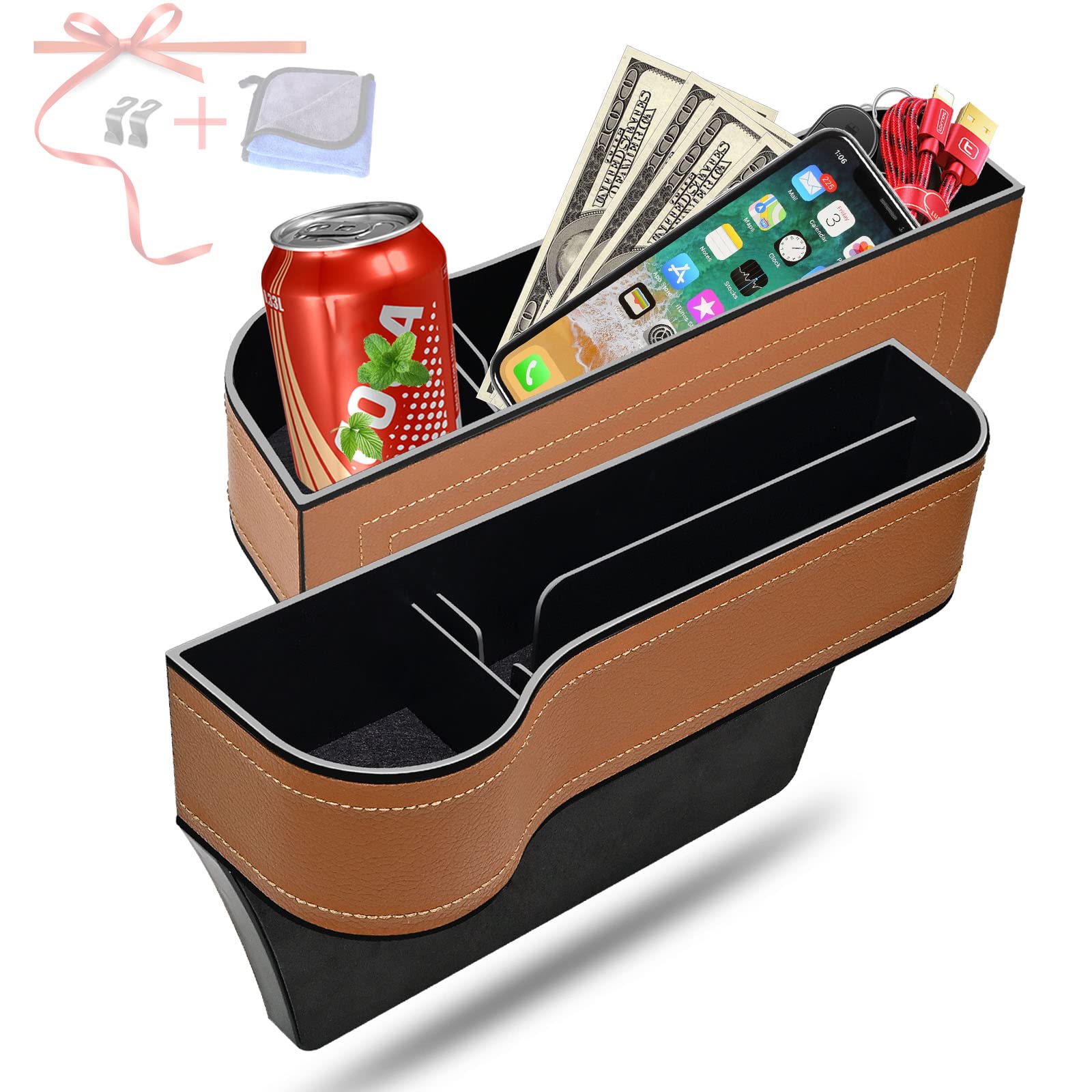 Car Seat Gap Filler Organizer, 2 Pack Multifunctional Car Seat Organizer, Auto Console Side Storage Box With Cup Holders 2 Seat 