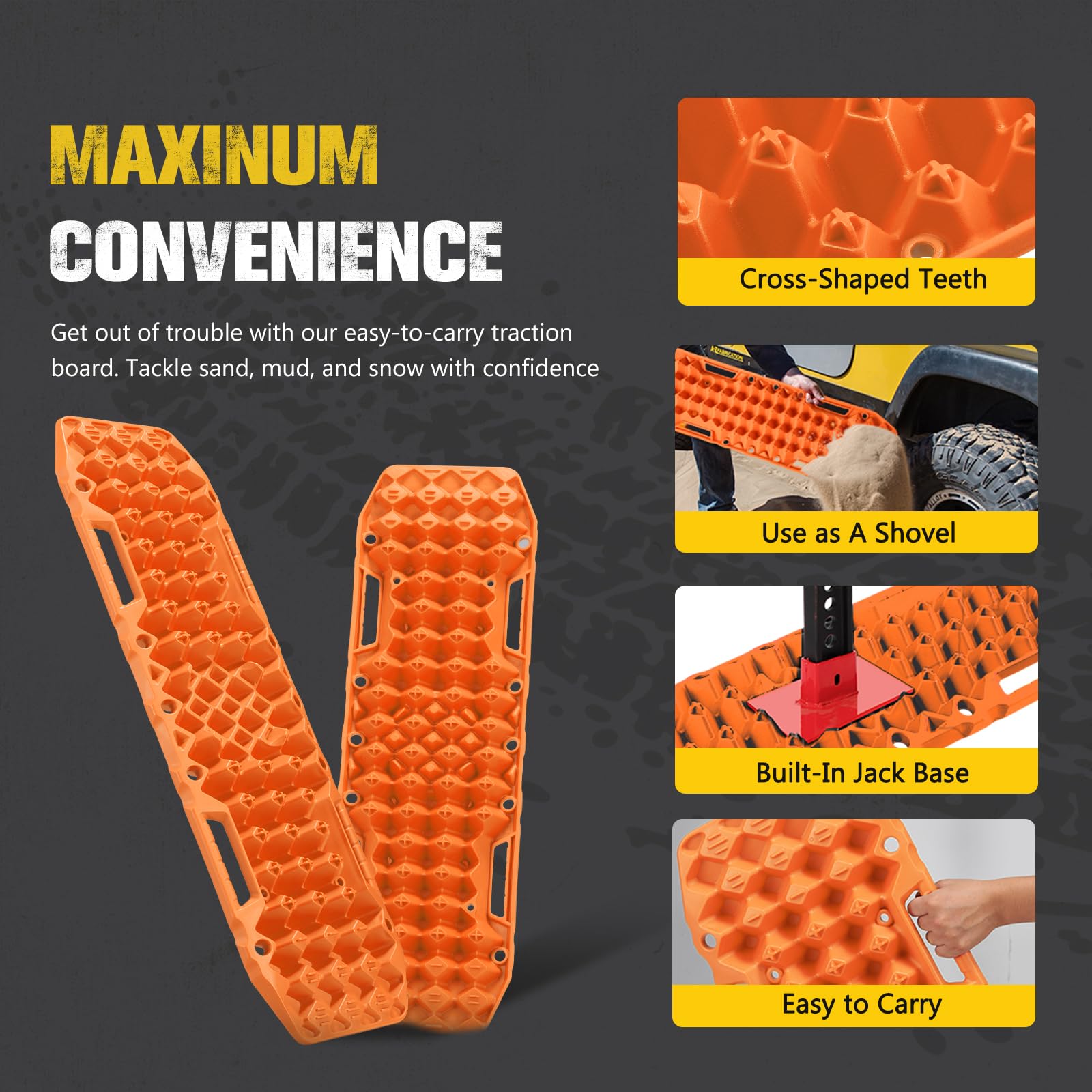 Bunker Indust Gen 7Th Traction Boards With Mounting Kit, Pair Offroad Recovery Tracks With Jack Base For 4X4 Jeep Truck Tire Tra