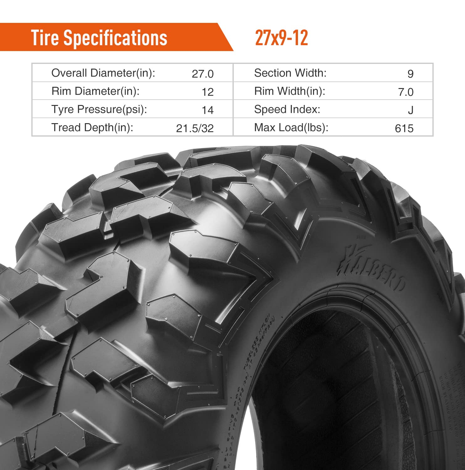 Halberd Atv Tires, 27X9-12 & 27X11-12 6Pr 27X9X12 27X11X12 All Terrain Atv Utv Off-Road Tires(Set Of 4, Tubeless)