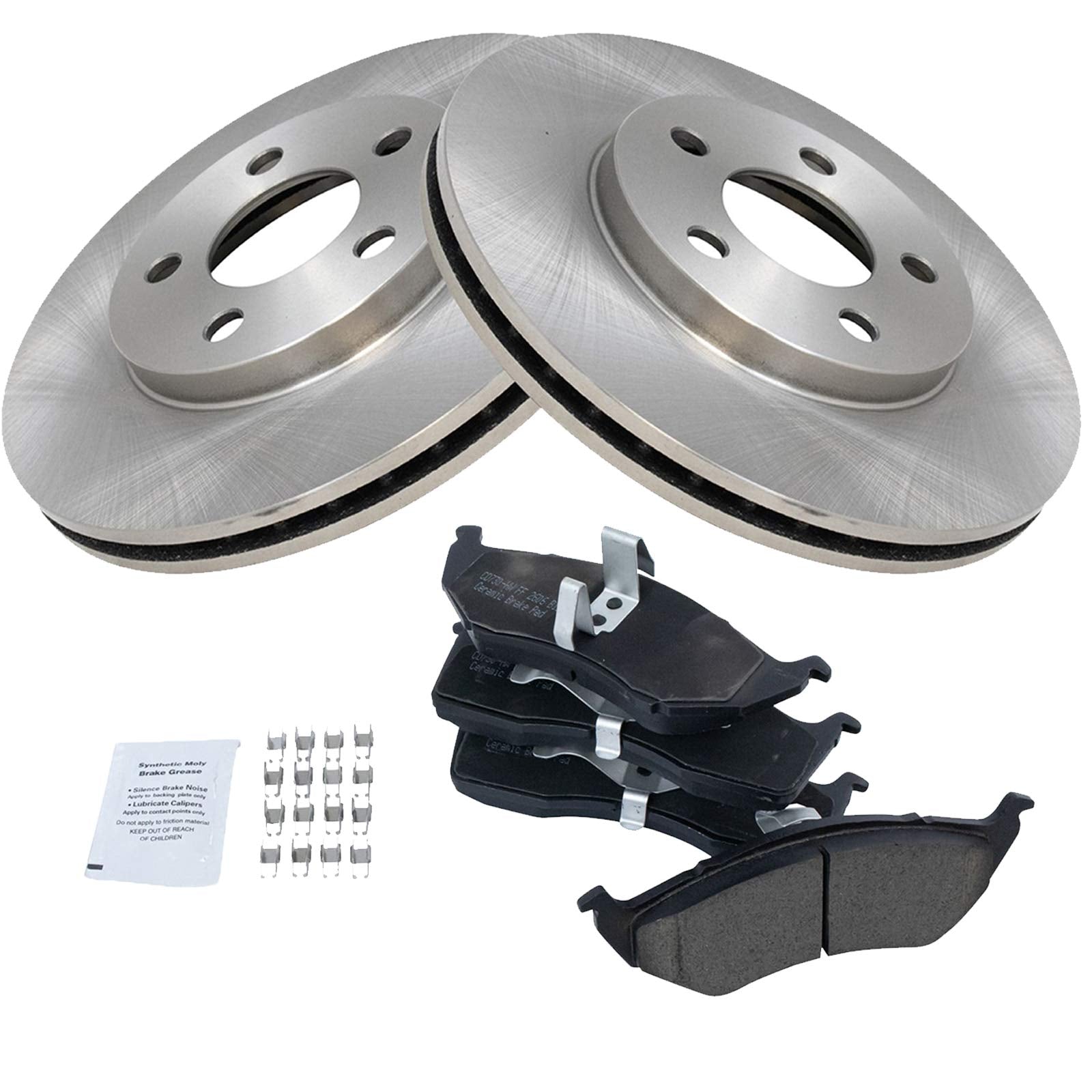 Trq Front Brake Pad & Rotor Kit Brake Pads Brake Rotor Ceramic Compatible With 2000-2005 Dodge Neon 2000-2001 Plymouth