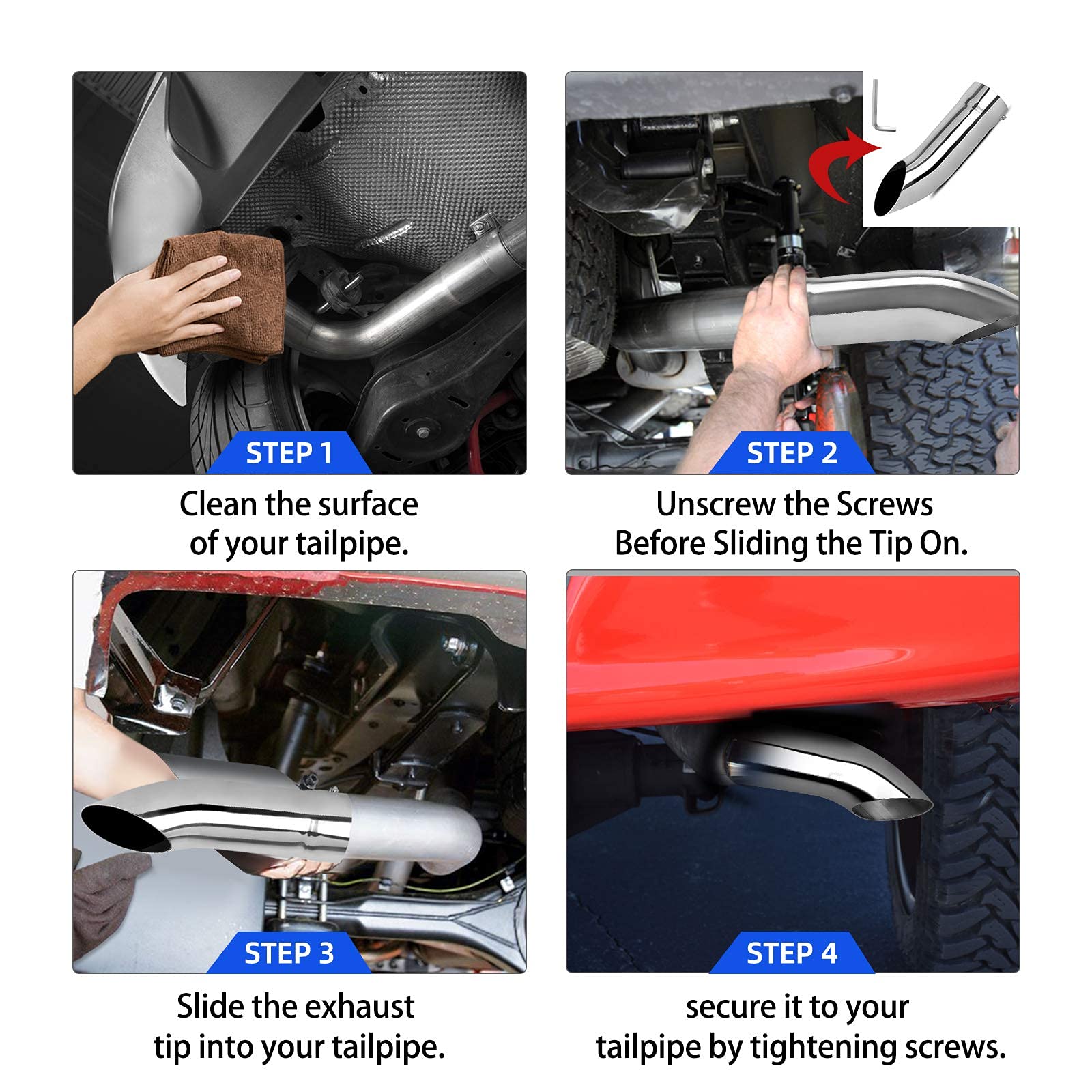 Autosaver88 4 Inch Inlet Exhaust Tip, 4 Inlet 4 Outlet 15 Overall Length Stainless Steel Turn Down Tailpipe Chrome-Plated Exhaust Tips