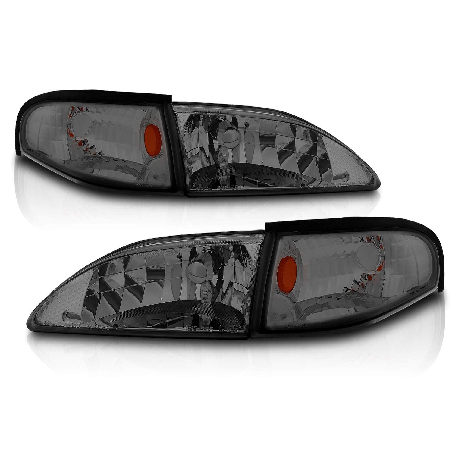 Amerilite Smoke Replacement Headlights Corner Turn Signal Set For 94-98 Ford Mustang - Passenger And Driver Side