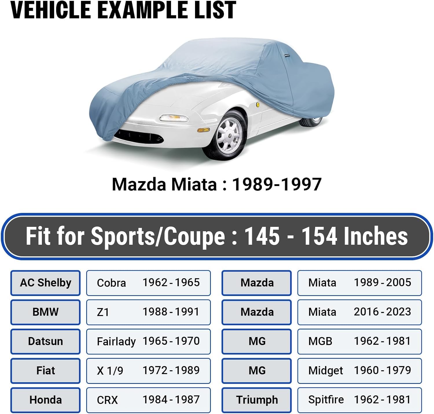 iCarCover 18-Layer Car Cover Waterproof All Weather, Premium Quality Car Covers for Automobiles, UV Protection, Miata MX-5, MGB