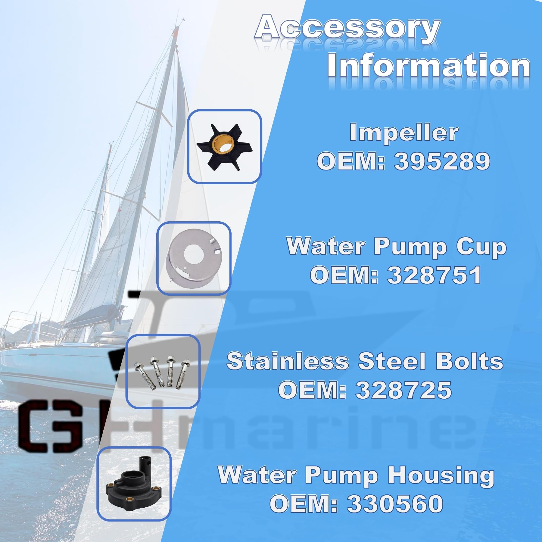 Ghmarine 395270 Water Pump Impeller Kit For Johnson Evinrude 14 25 28 Hp Outboard Engines Gearcase Repair 395271 18-3383 12060
