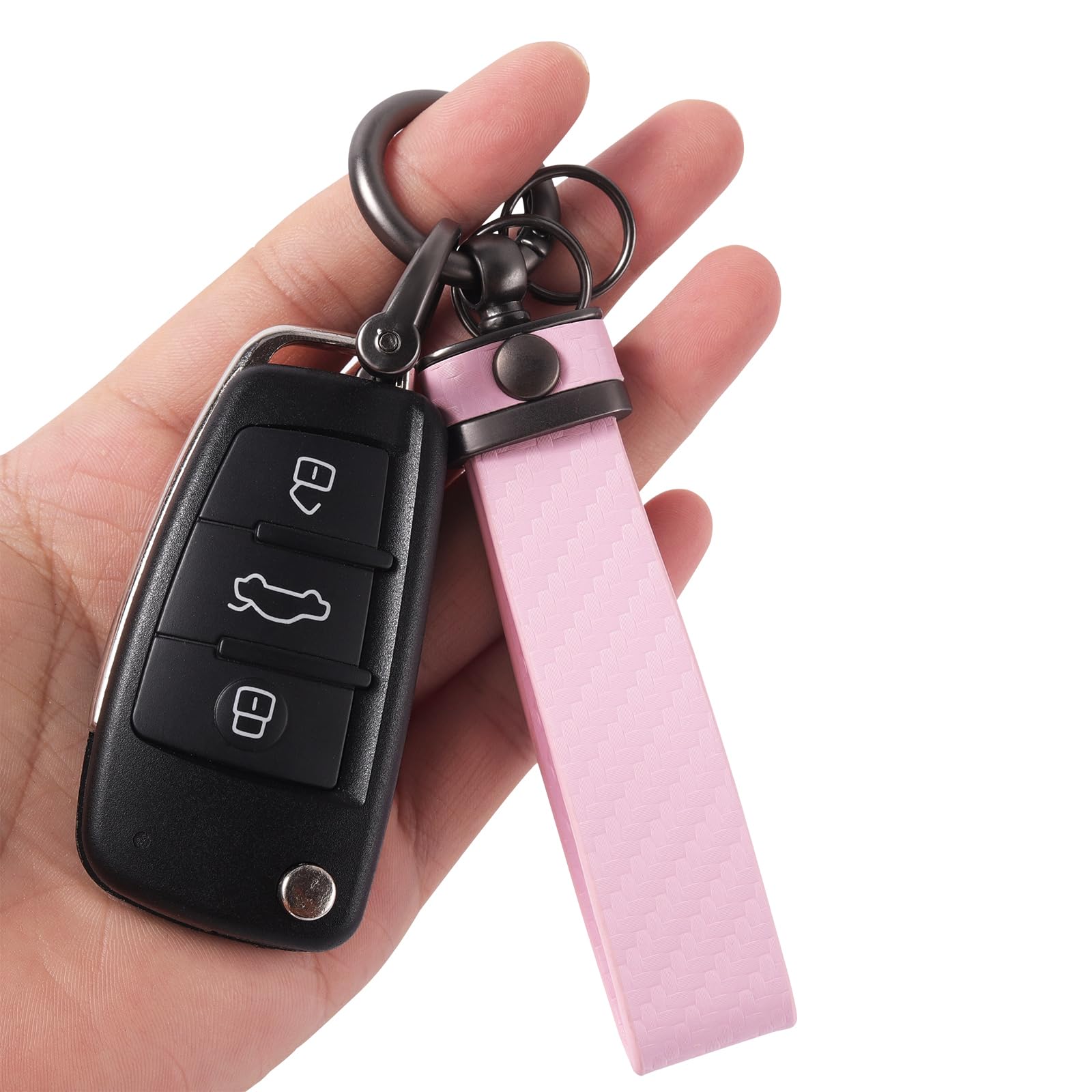Dekewei Carbon Fiber Car Keychain, Universal Key Holder With Anti-Lost D-Ring (Light Pink)